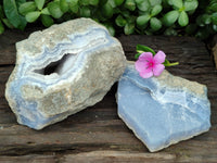 Natural Blue Lace Agate Geode Specimens x 2 From Malawi - Toprock Gemstones and Minerals 