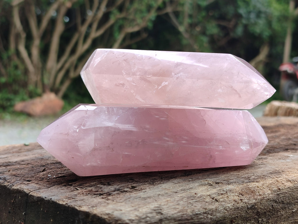 Polished Double Terminated Rose Quartz Points x 4 From Ambatondrazaka, Madagascar - Toprock Gemstones and Minerals 