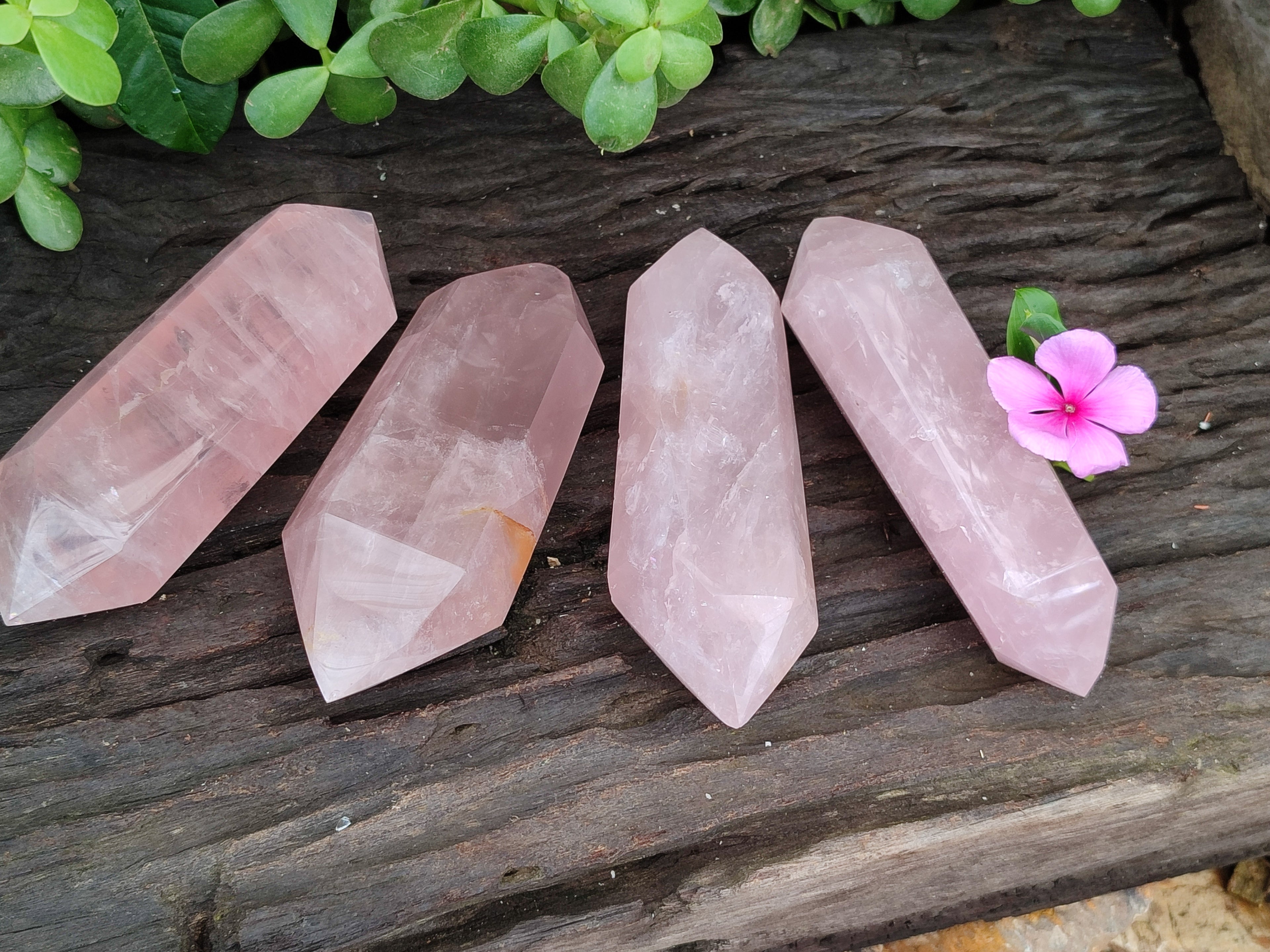 Polished Double Terminated Rose Quartz Points x 4 From Ambatondrazaka, Madagascar - Toprock Gemstones and Minerals 