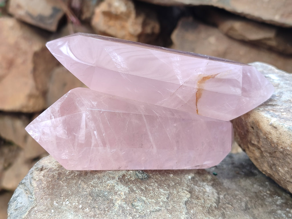 Polished Double Terminated Rose Quartz Points x 4 From Ambatondrazaka, Madagascar - Toprock Gemstones and Minerals 