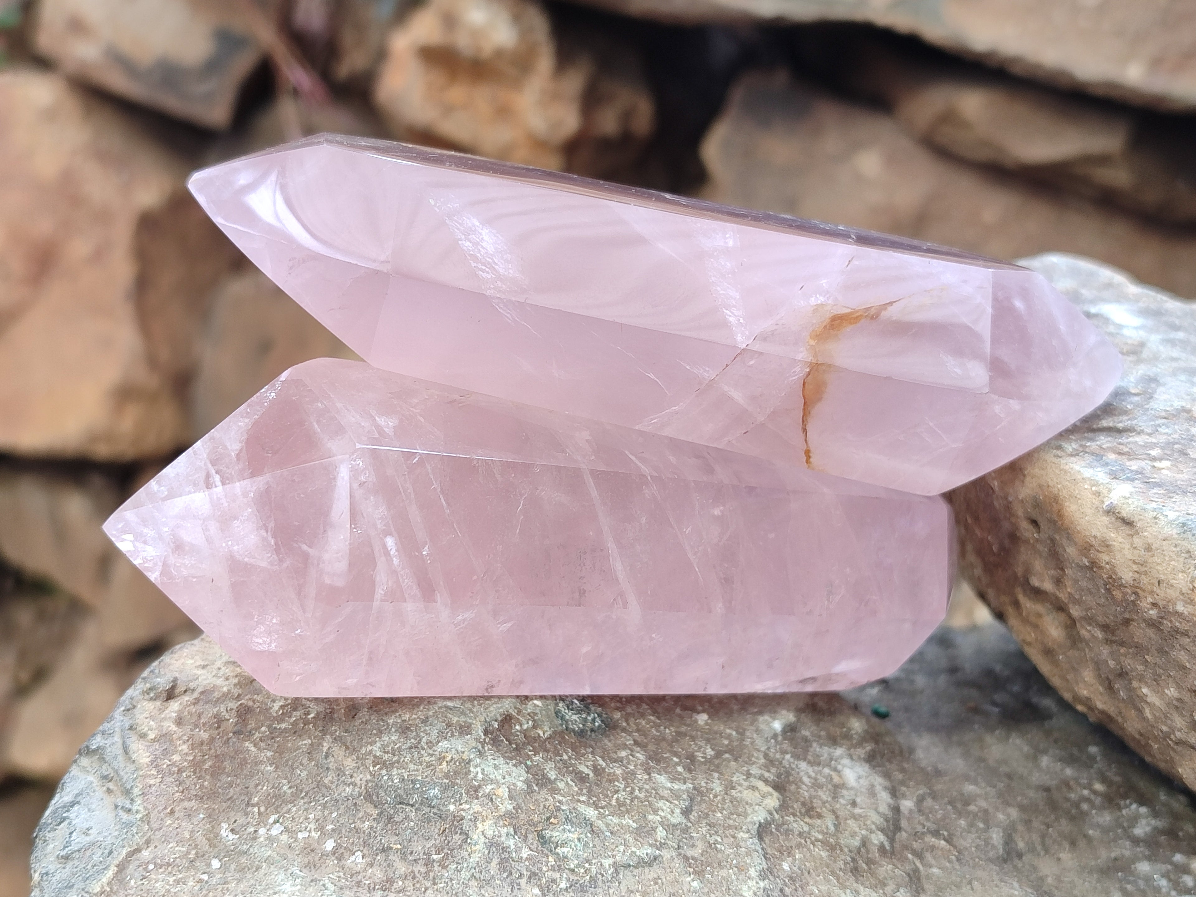 Polished Double Terminated Rose Quartz Points x 4 From Ambatondrazaka, Madagascar - Toprock Gemstones and Minerals 