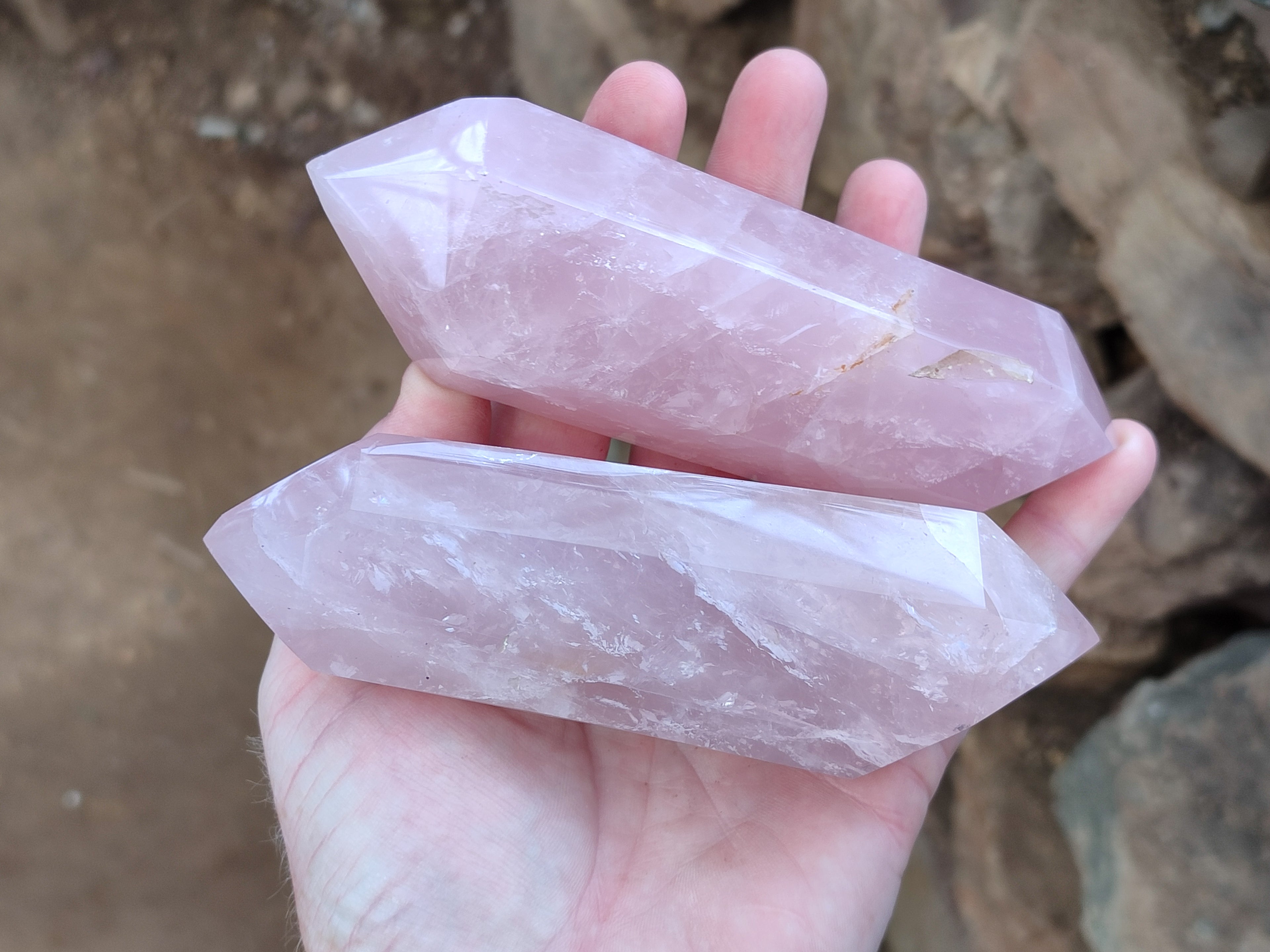 Polished Double Terminated Rose Quartz Points x 4 From Ambatondrazaka, Madagascar - Toprock Gemstones and Minerals 