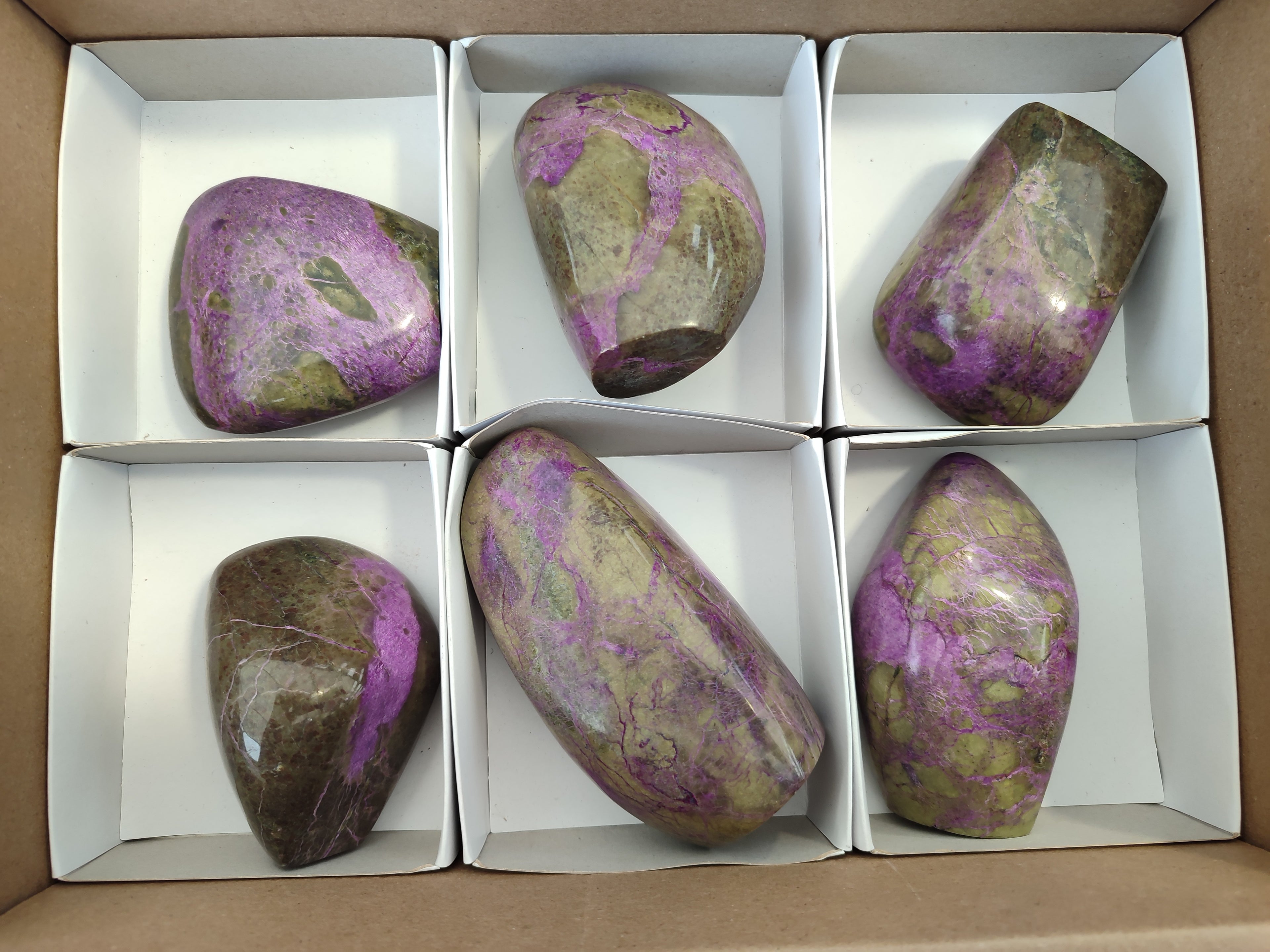 Polished Stichtite Standing Free Forms x 6 From Barberton, South Africa - Toprock Gemstones and Minerals 