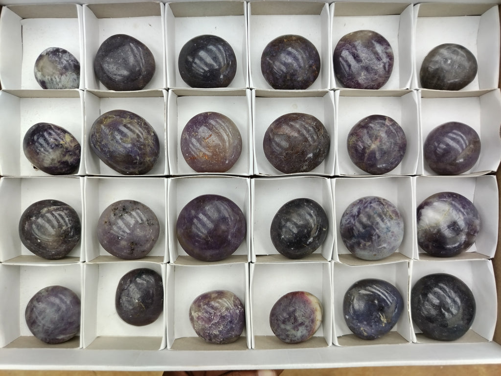 Polished Lepidolite with Pink Rubellite Palm Stones x 24 From Ambatondrazaka, Madagascar - Toprock Gemstones and Minerals 