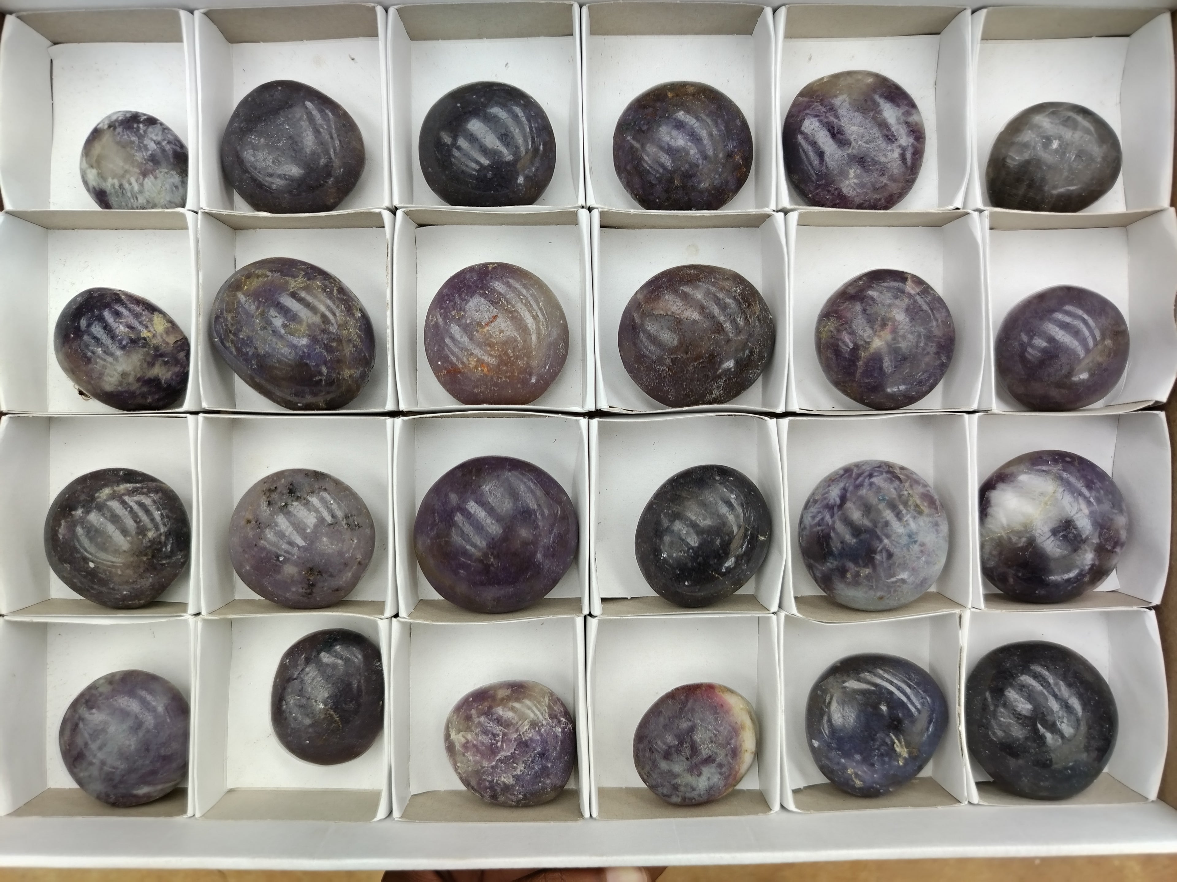Polished Lepidolite with Pink Rubellite Palm Stones x 24 From Ambatondrazaka, Madagascar - Toprock Gemstones and Minerals 