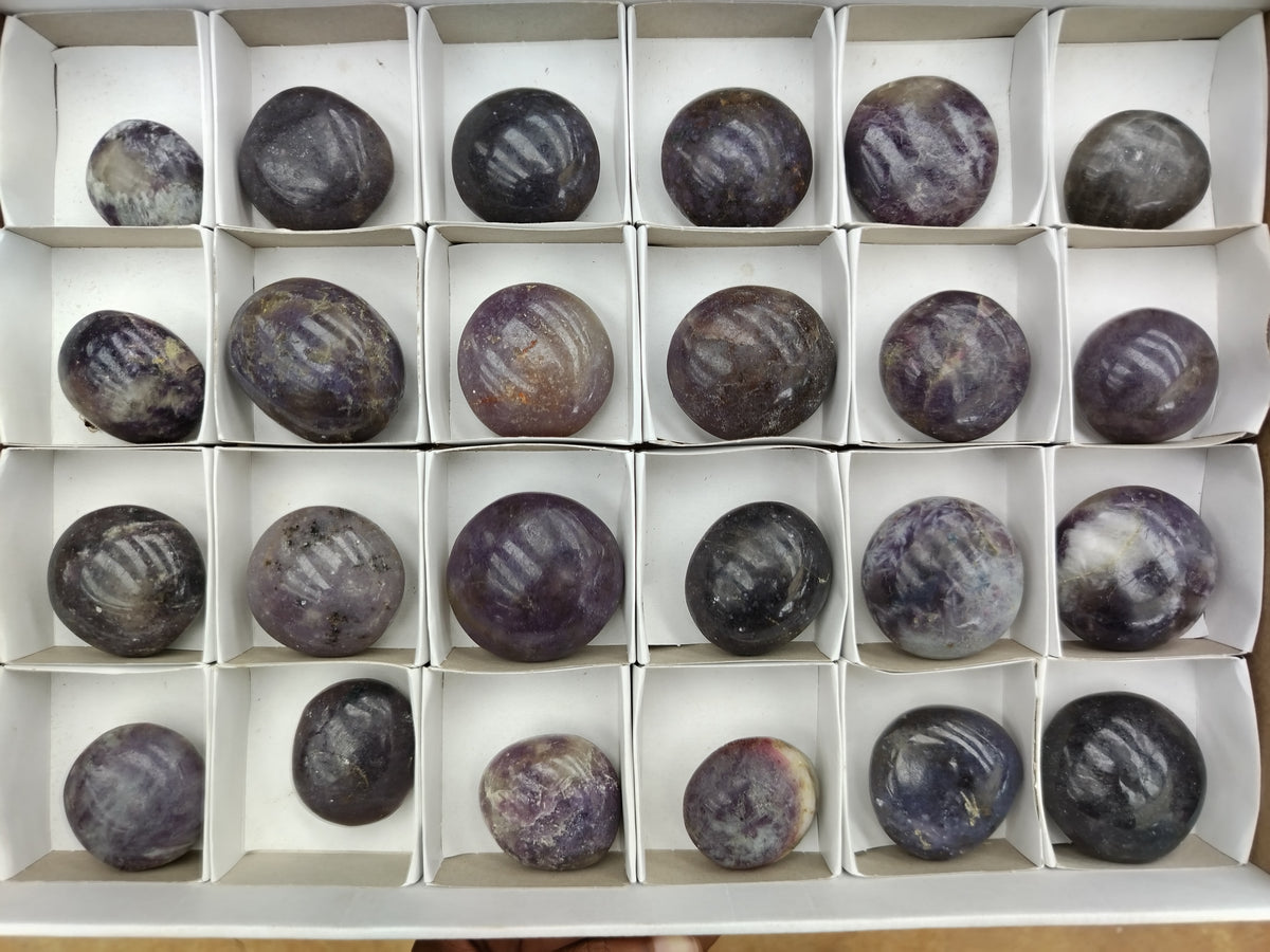 Polished Lepidolite with Pink Rubellite Palm Stones x 24 From Ambatondrazaka, Madagascar - Toprock Gemstones and Minerals 