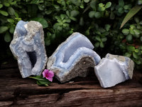 Natural Blue Lace Agate Geode Specimens x 3 From Malawi - Toprock Gemstones and Minerals 