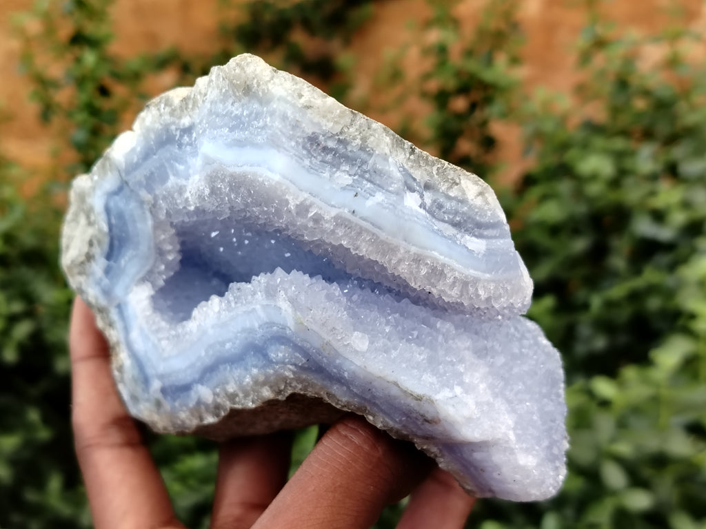Natural Blue Lace Agate Geode Specimens x 3 From Malawi - Toprock Gemstones and Minerals 