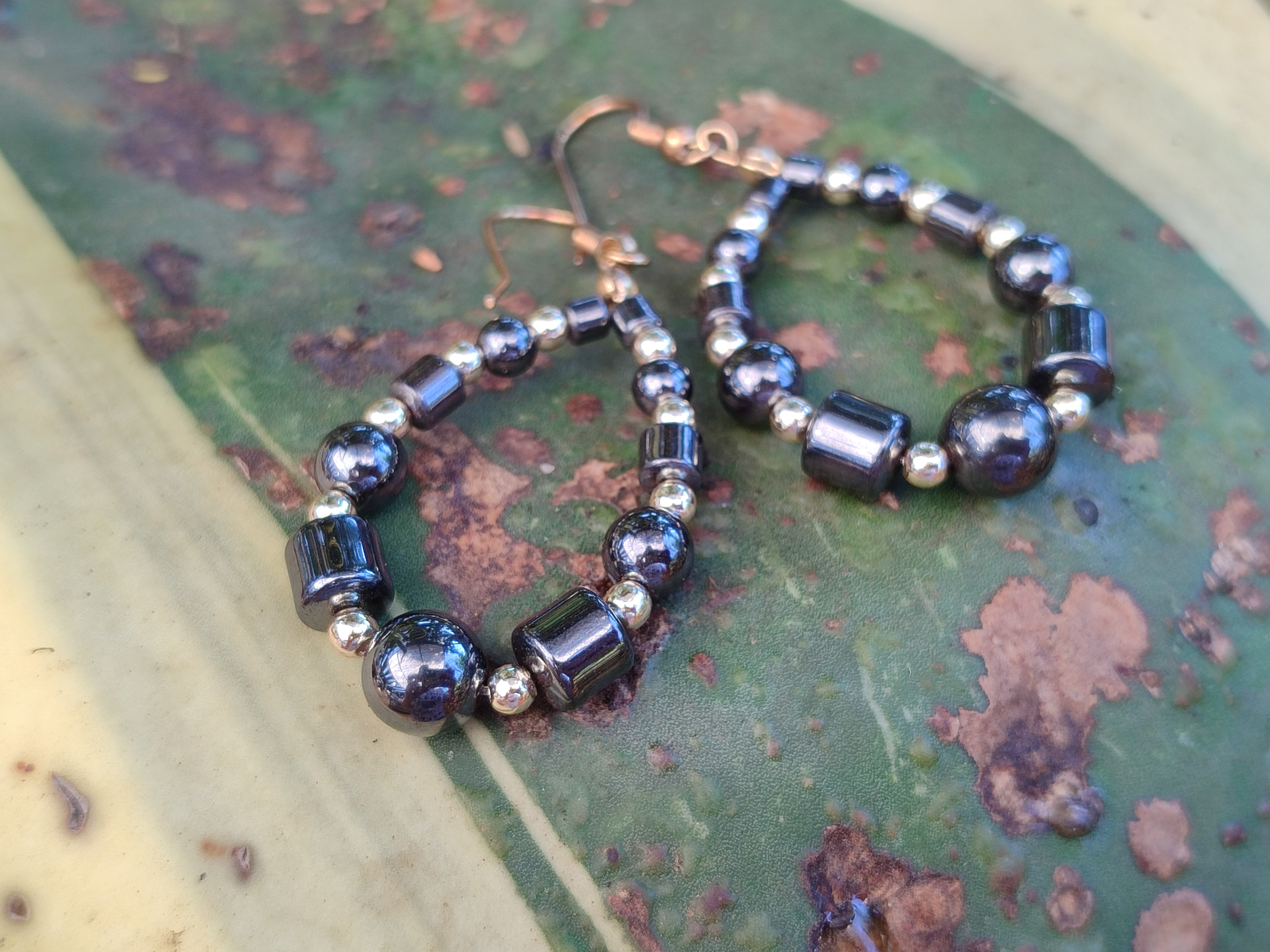 Polished Pair of Hematite Bead Hoop Earrings - sold per Pair - From China - Toprock Gemstones and Minerals 