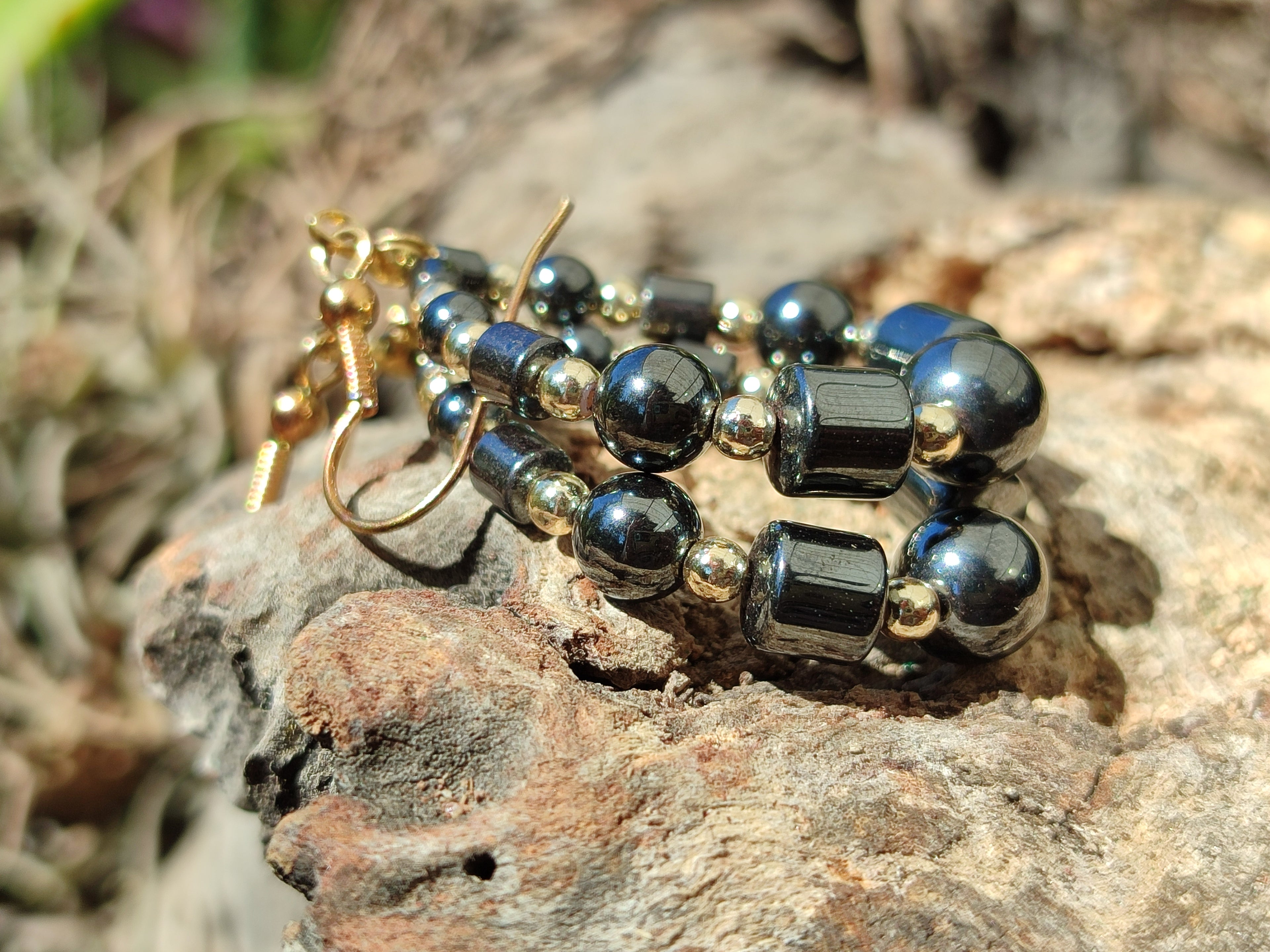 Polished Pair of Hematite Bead Hoop Earrings - sold per Pair - From China - Toprock Gemstones and Minerals 