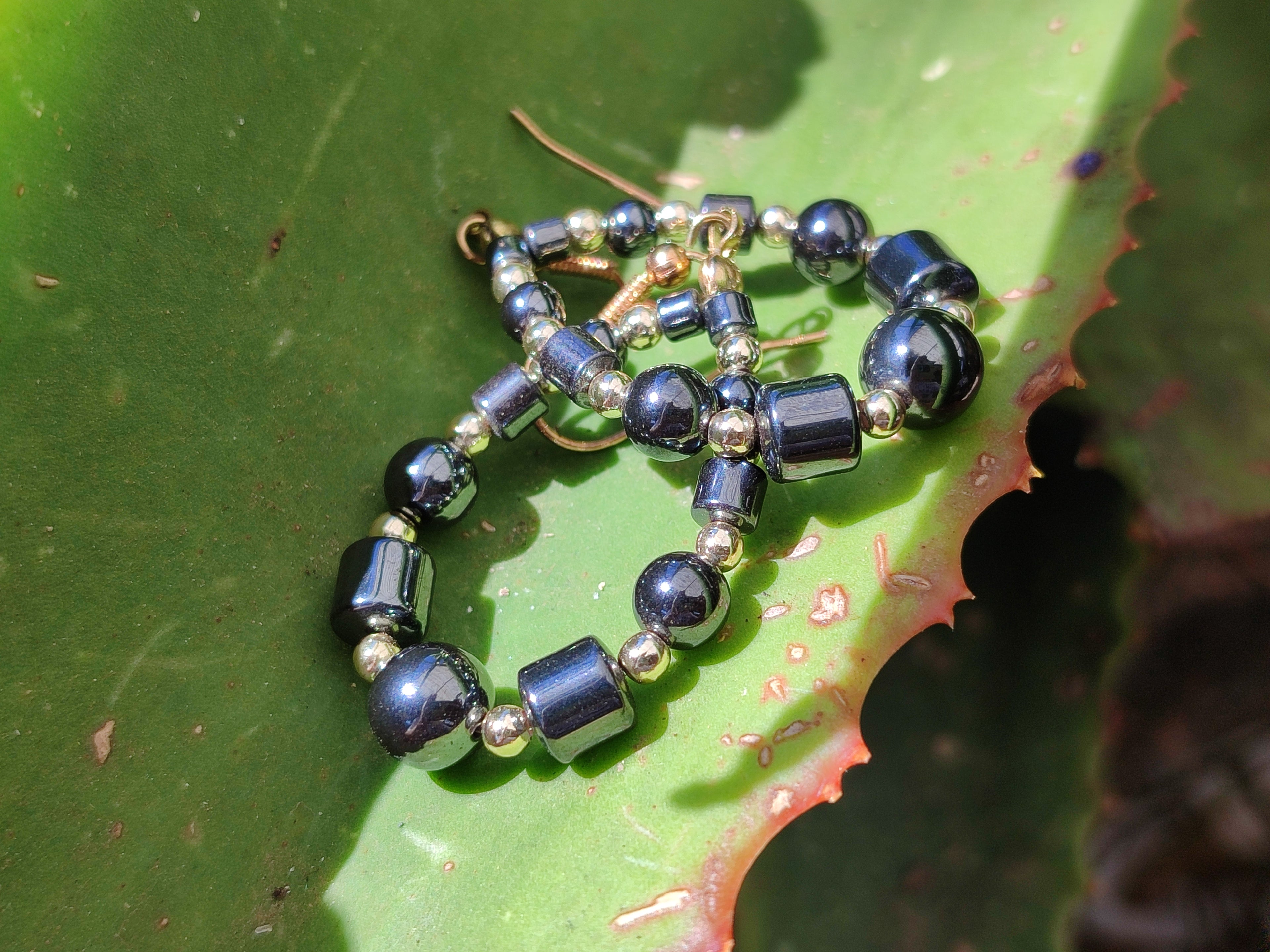 Polished Pair of Hematite Bead Hoop Earrings - sold per Pair - From China - Toprock Gemstones and Minerals 