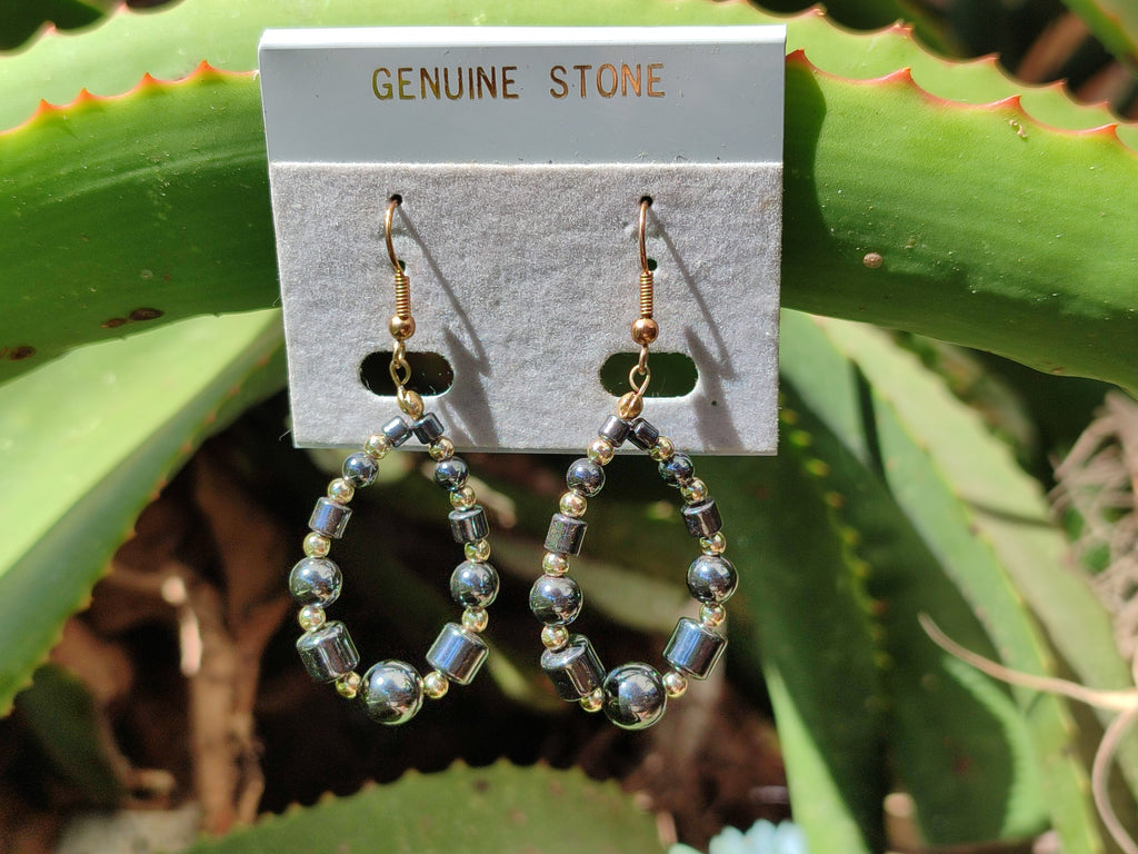 Polished Pair of Hematite Bead Hoop Earrings - sold per Pair - From China - Toprock Gemstones and Minerals 