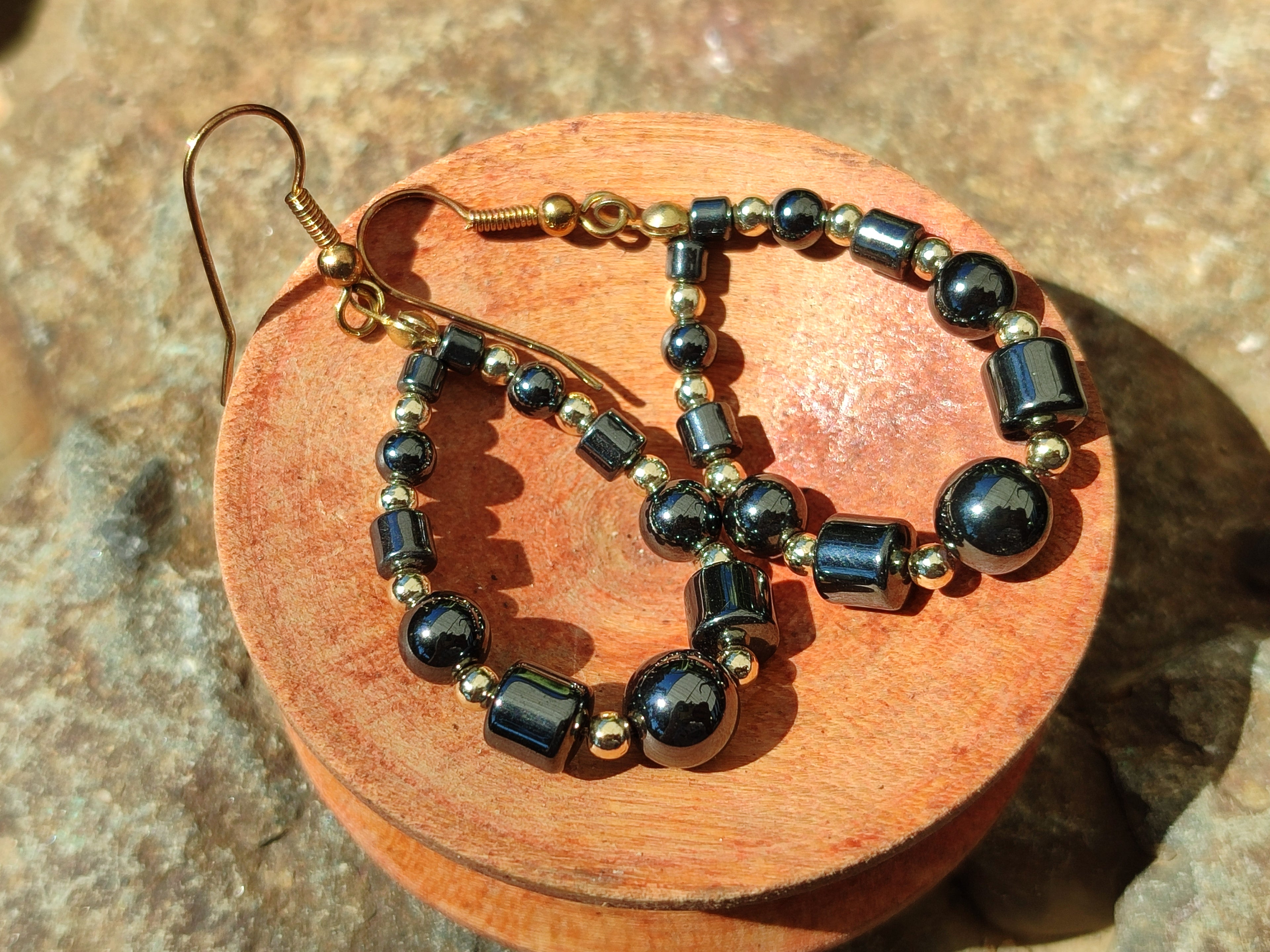Polished Pair of Hematite Bead Hoop Earrings - sold per Pair - From China - Toprock Gemstones and Minerals 