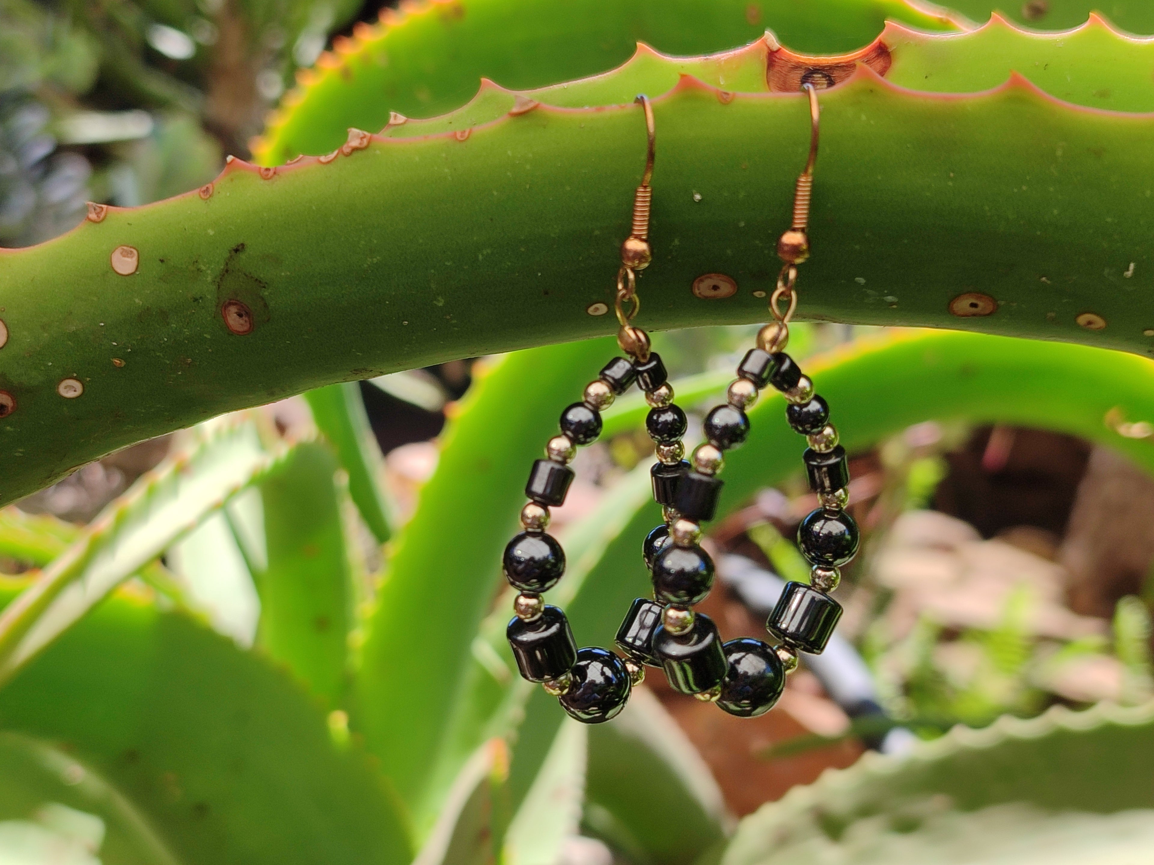 Polished Pair of Hematite Bead Hoop Earrings - sold per Pair - From China - Toprock Gemstones and Minerals 