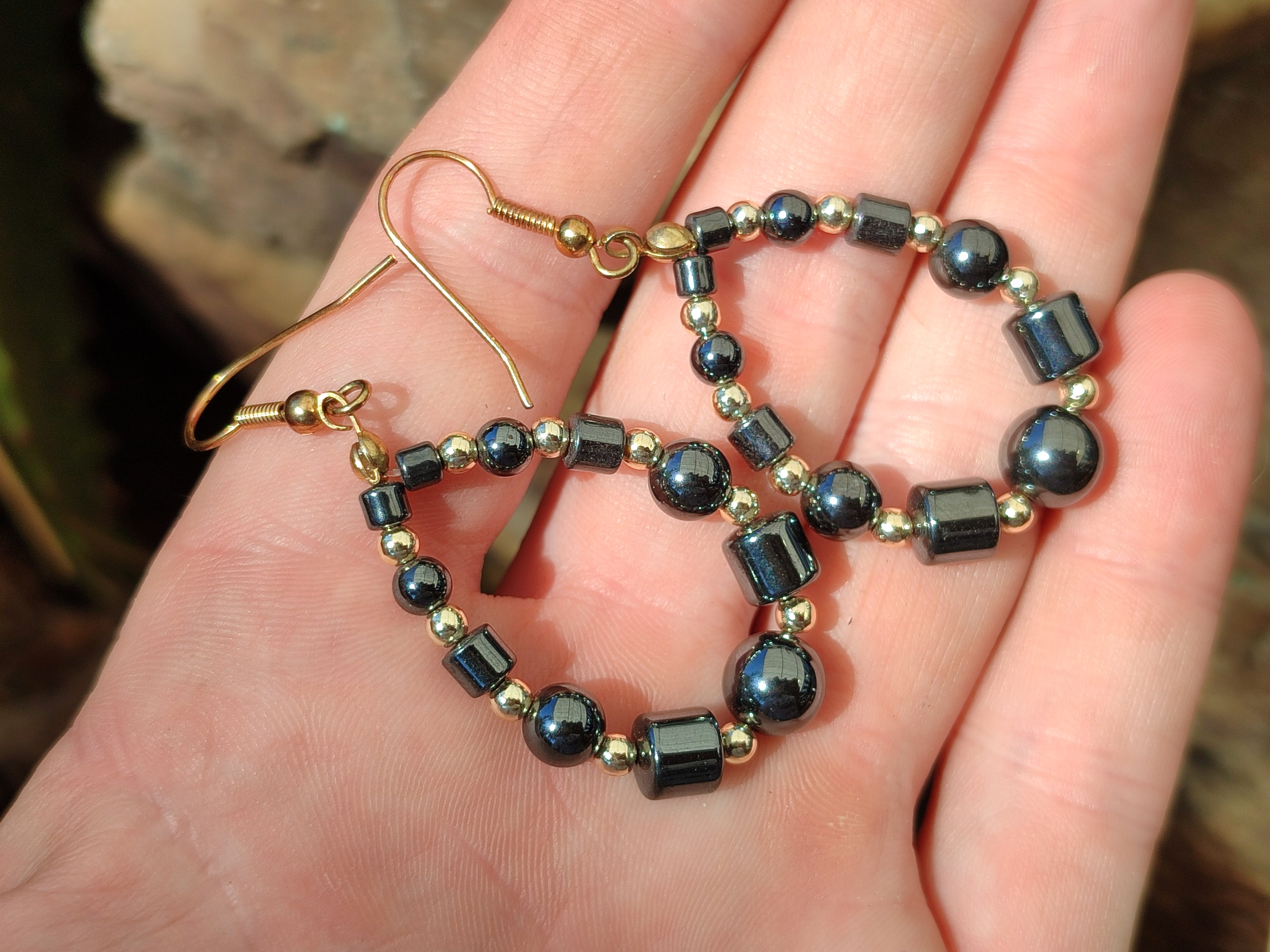 Polished Pair of Hematite Bead Hoop Earrings - sold per Pair - From China - Toprock Gemstones and Minerals 