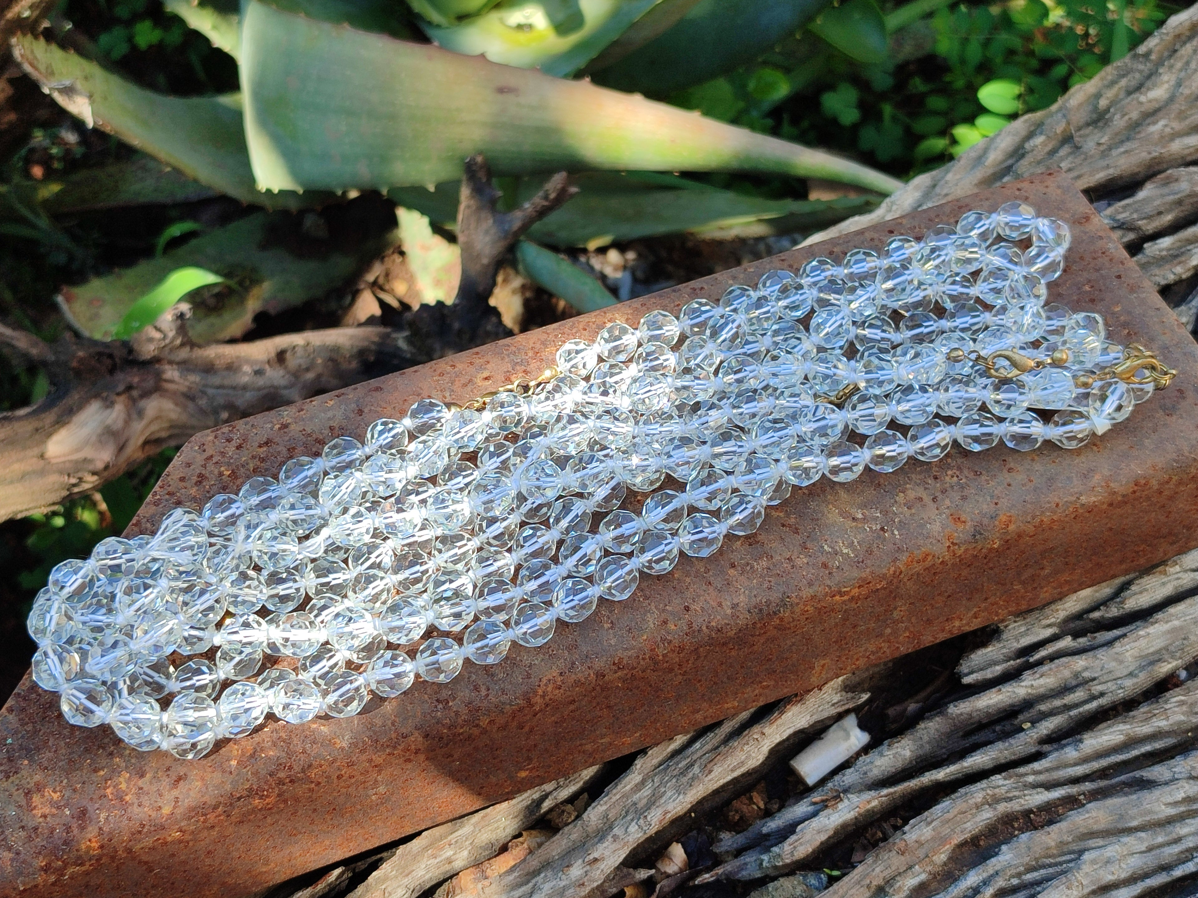 Polished Quartz Crystal Faceted Bead Necklace - Sold Per Item - From Madagascar - Toprock Gemstones and Minerals 