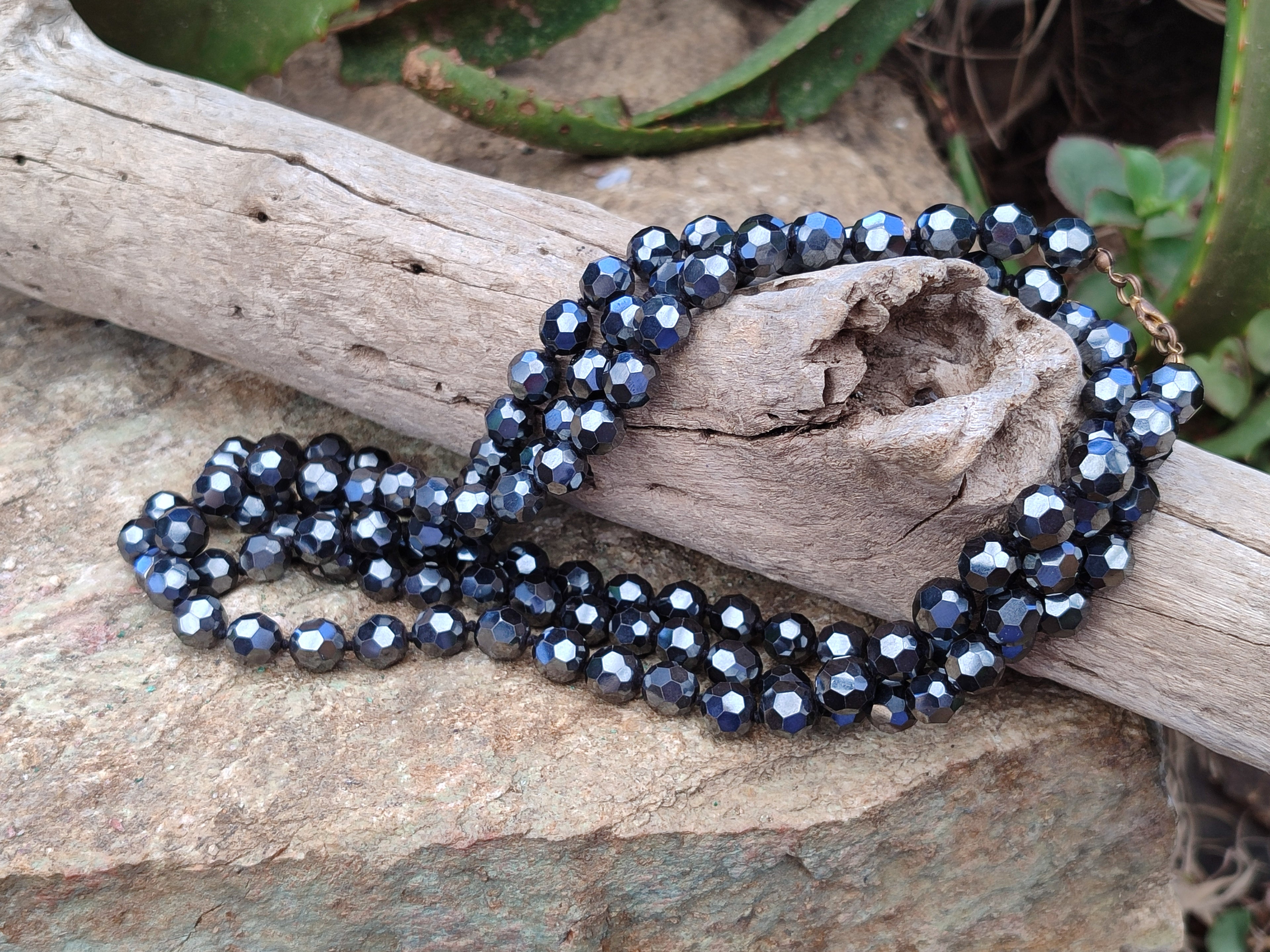 Polished Hematite Faceted Bead Necklace - sold per item- From China - Toprock Gemstones and Minerals 