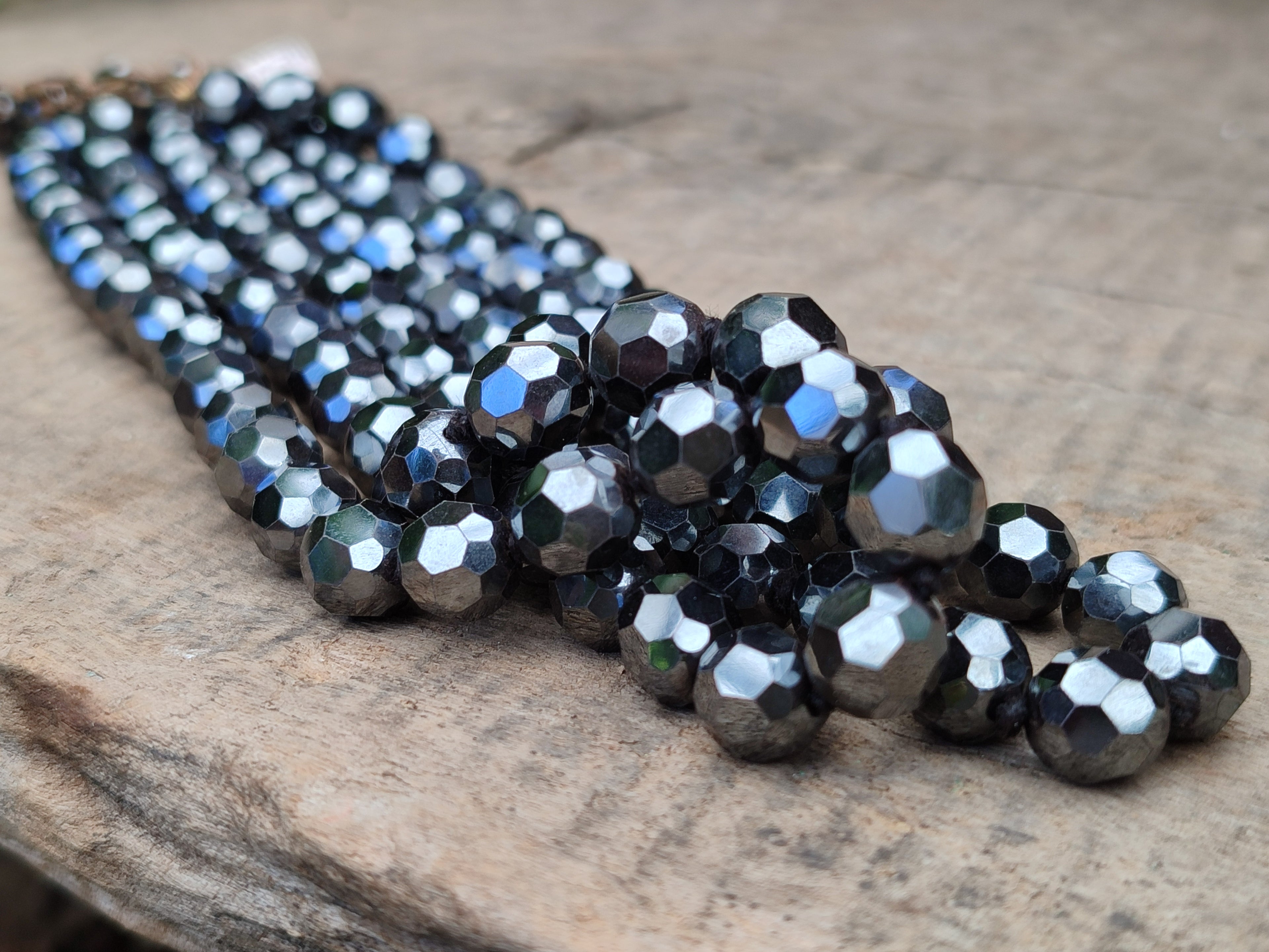 Polished Hematite Faceted Bead Necklace - sold per item- From China - Toprock Gemstones and Minerals 