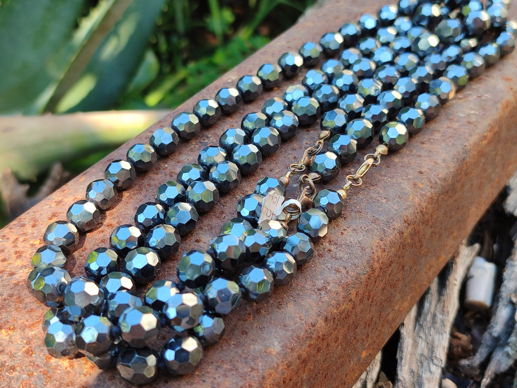 Polished Hematite Faceted Bead Necklace - sold per item- From China - Toprock Gemstones and Minerals 