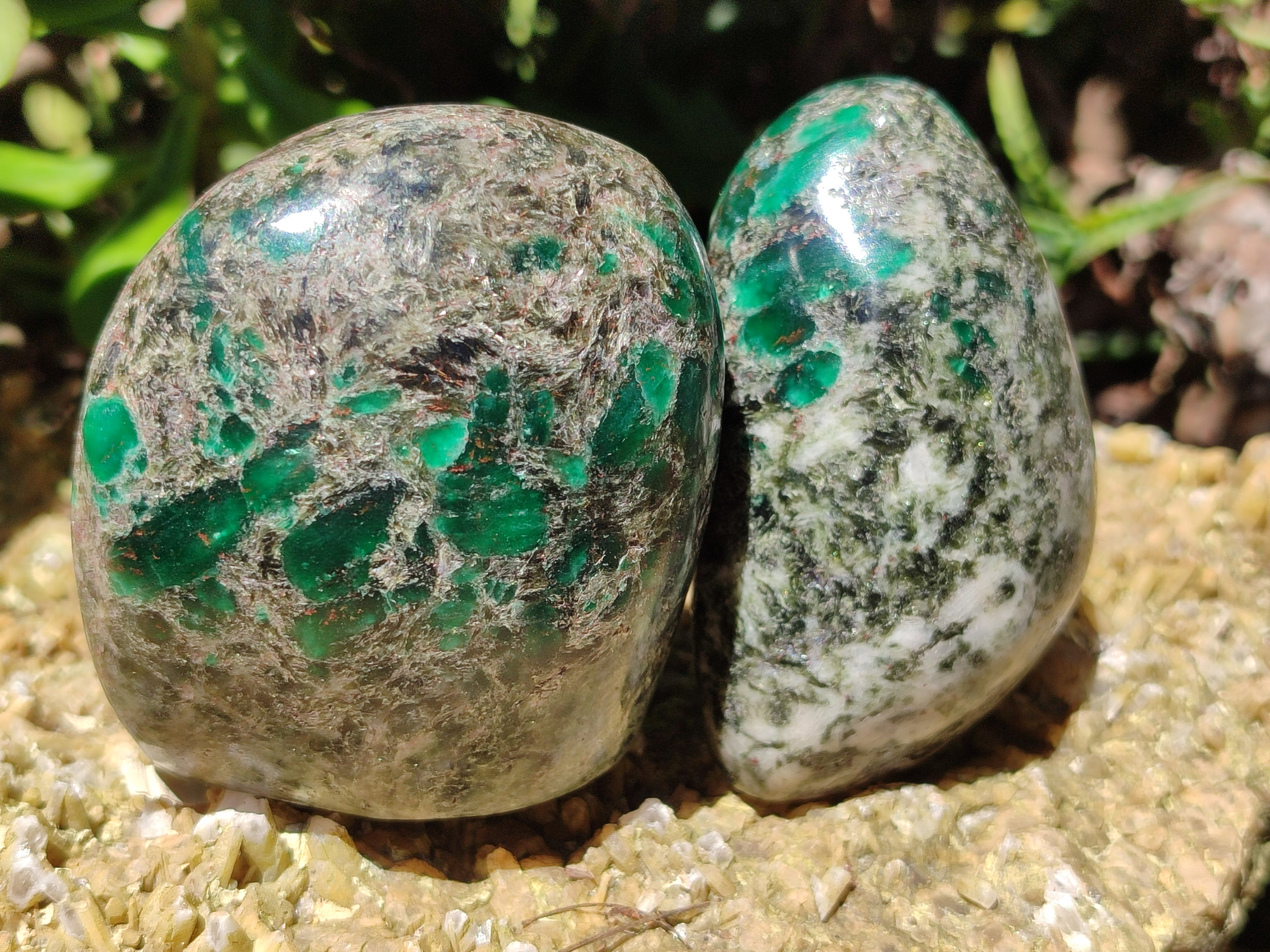 Polished Rare Emerald Mica In Matrix Standing Free Forms x 3 From Mutoko, Zimbabwe - Toprock Gemstones and Minerals 