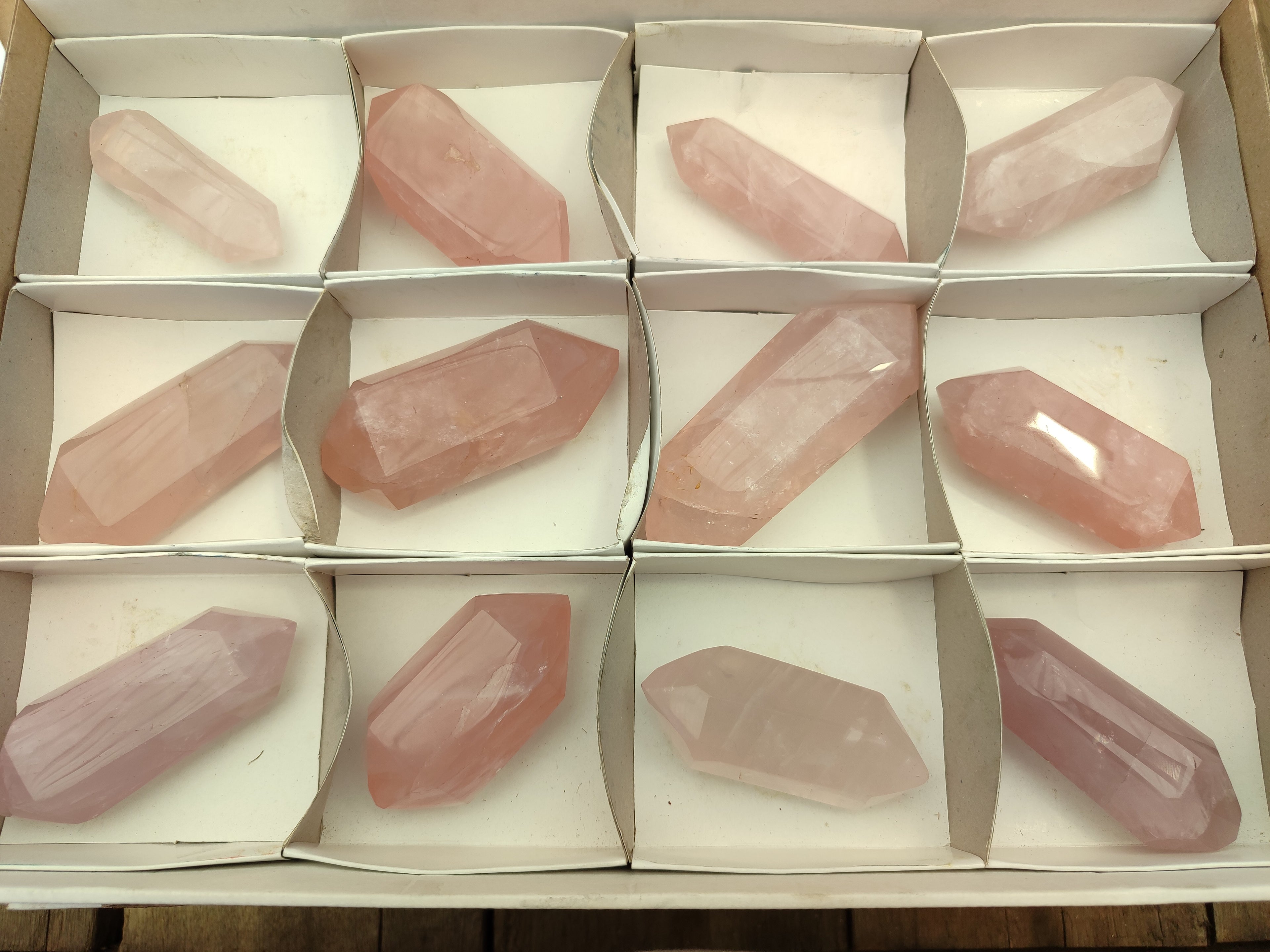Polished Double Terminated Rose Quartz Points x 12 From Ambatondrazaka, Madagascar - Toprock Gemstones and Minerals 