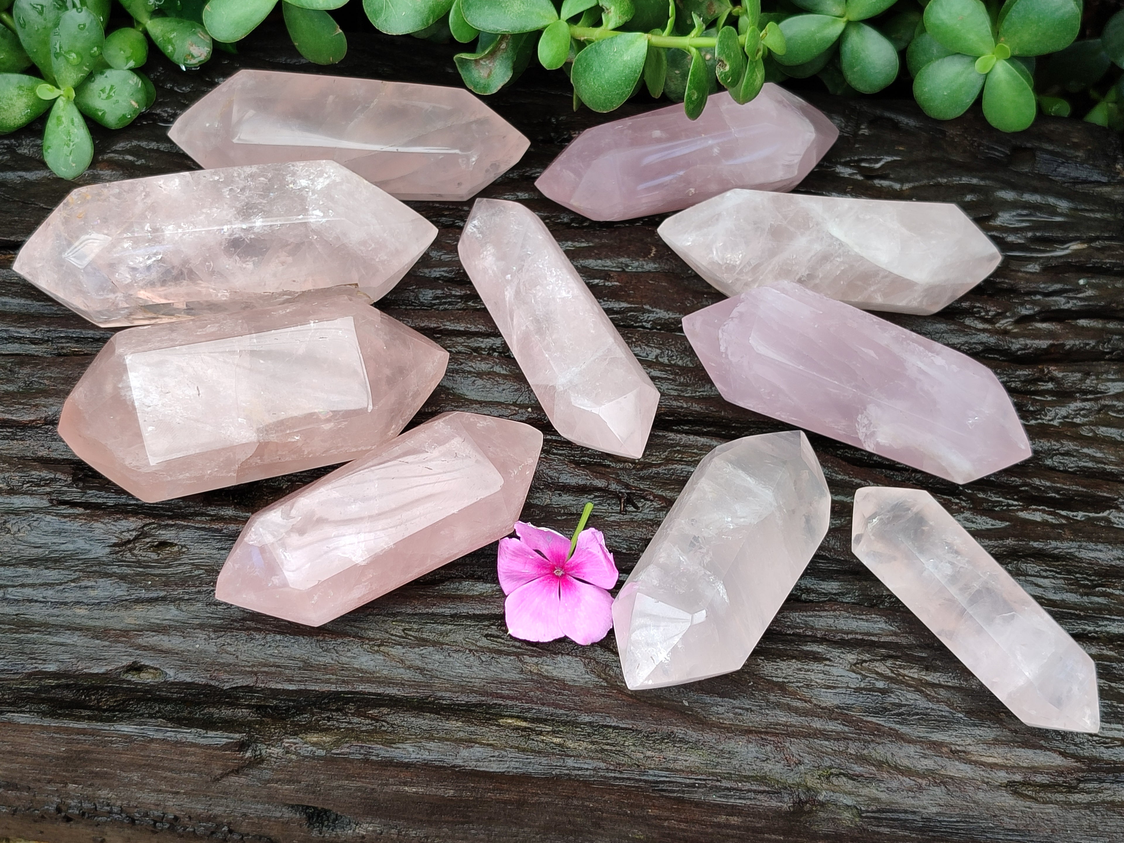 Polished Double Terminated Rose Quartz Points x 12 From Ambatondrazaka, Madagascar - Toprock Gemstones and Minerals 