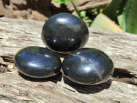 Polished Black Basalt Palm Stones x 12 From Antsirabe, Madagascar - Toprock Gemstones and Minerals 
