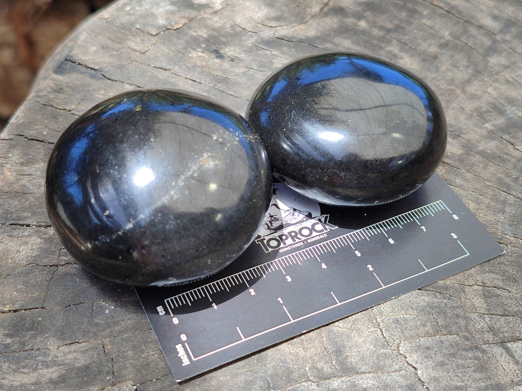 Polished Black Basalt Palm Stones x 12 From Antsirabe, Madagascar - Toprock Gemstones and Minerals 