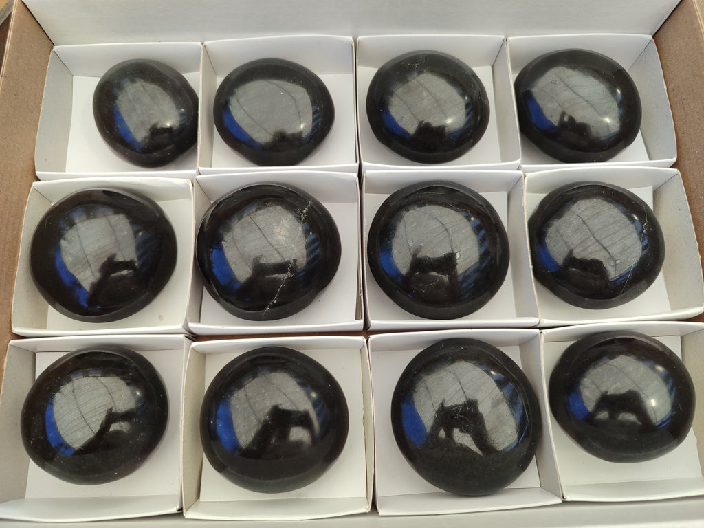 Polished Black Basalt Palm Stones x 12 From Antsirabe, Madagascar - Toprock Gemstones and Minerals 