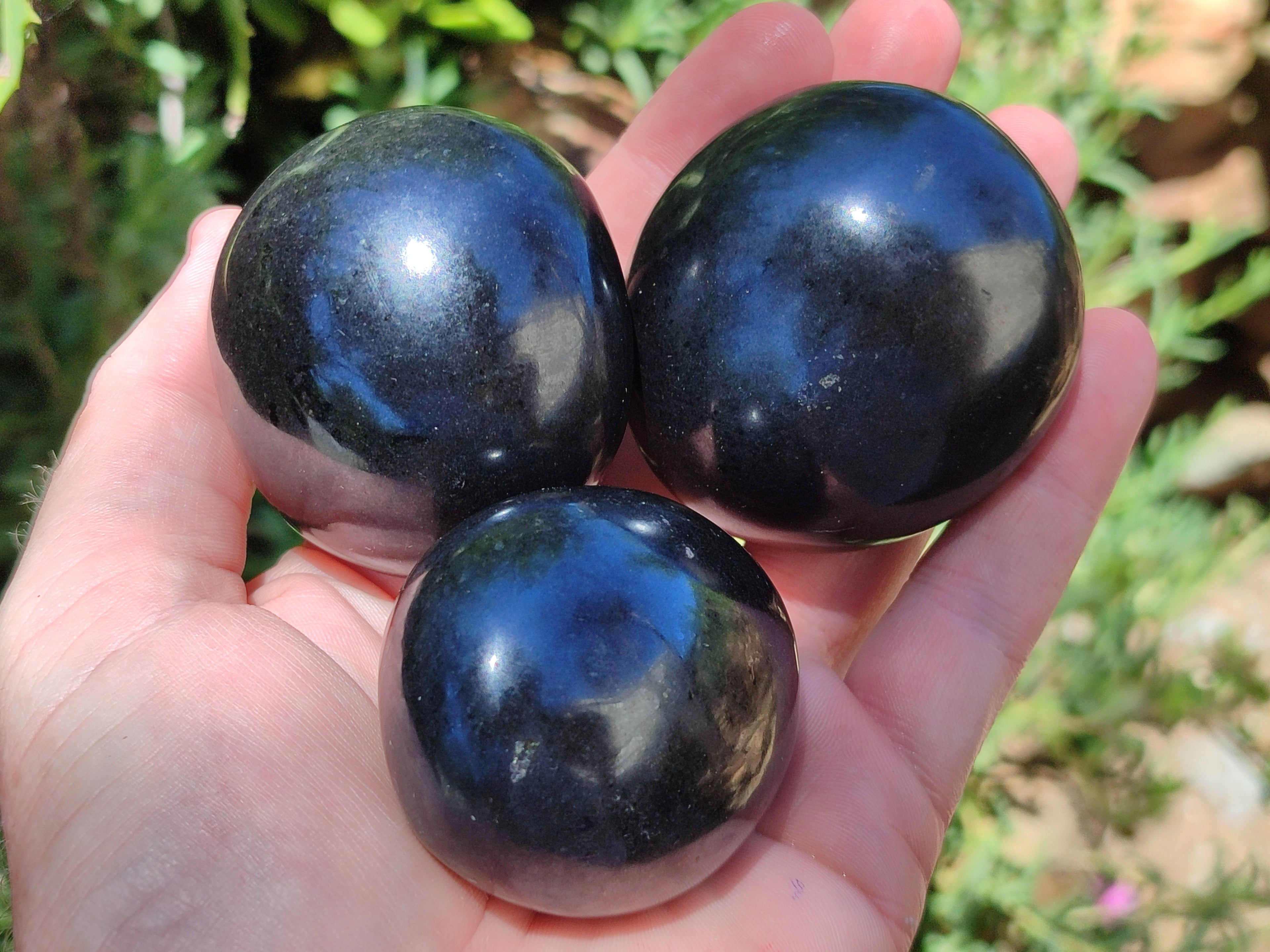 Polished Black Basalt Palm Stones x 12 From Antsirabe, Madagascar - Toprock Gemstones and Minerals 