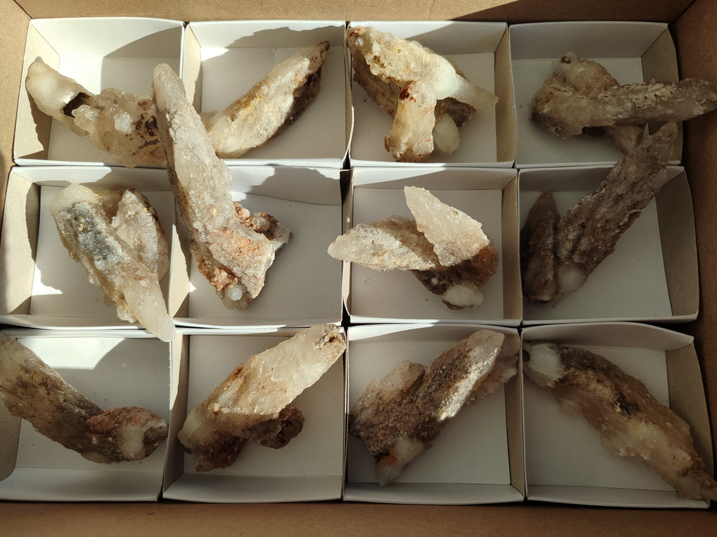 Natural Drusy Quartz Coated Calcite Pseudomorph Specimens x 12 From Alberts Mountain, Lesotho - Toprock Gemstones and Minerals 