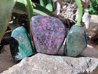 Polished Ruby Corundum In Chrome Verdite Standing Free Forms x 3 From Zimbabwe - Toprock Gemstones and Minerals 