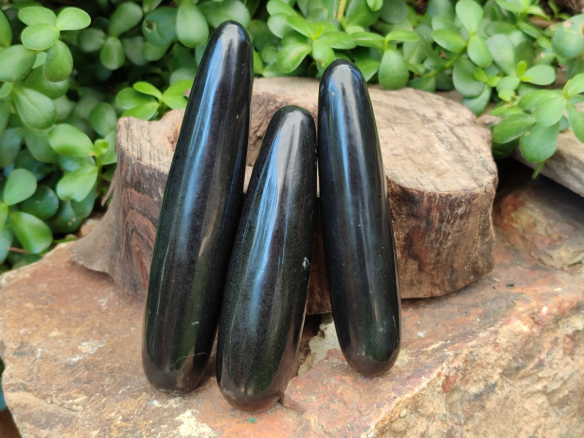 Polished Black Basalt Massage Wands x 6 From Madagascar - Toprock Gemstones and Minerals 