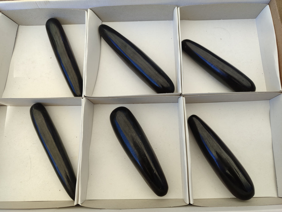 Polished Black Basalt Massage Wands x 6 From Madagascar - Toprock Gemstones and Minerals 