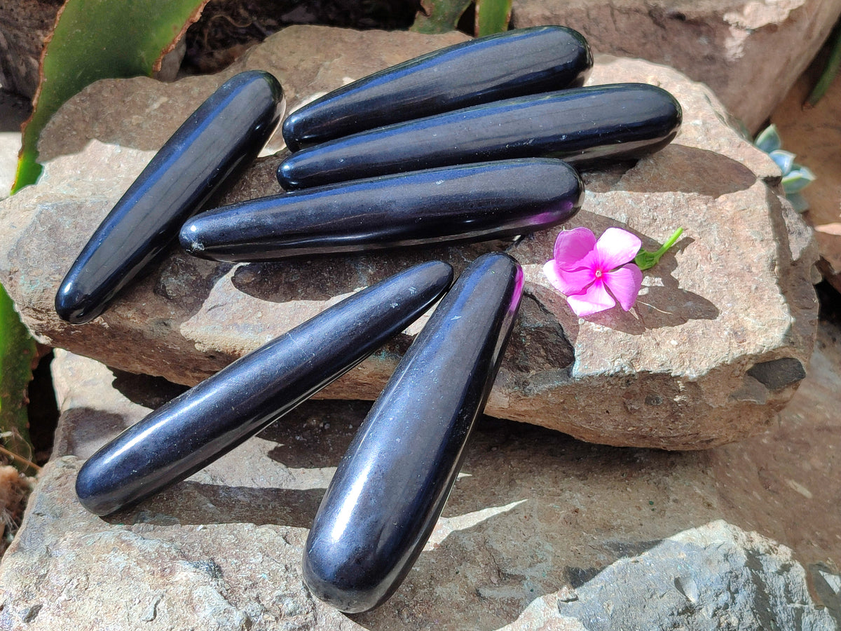 Polished Black Basalt Massage Wands x 6 From Madagascar - Toprock Gemstones and Minerals 