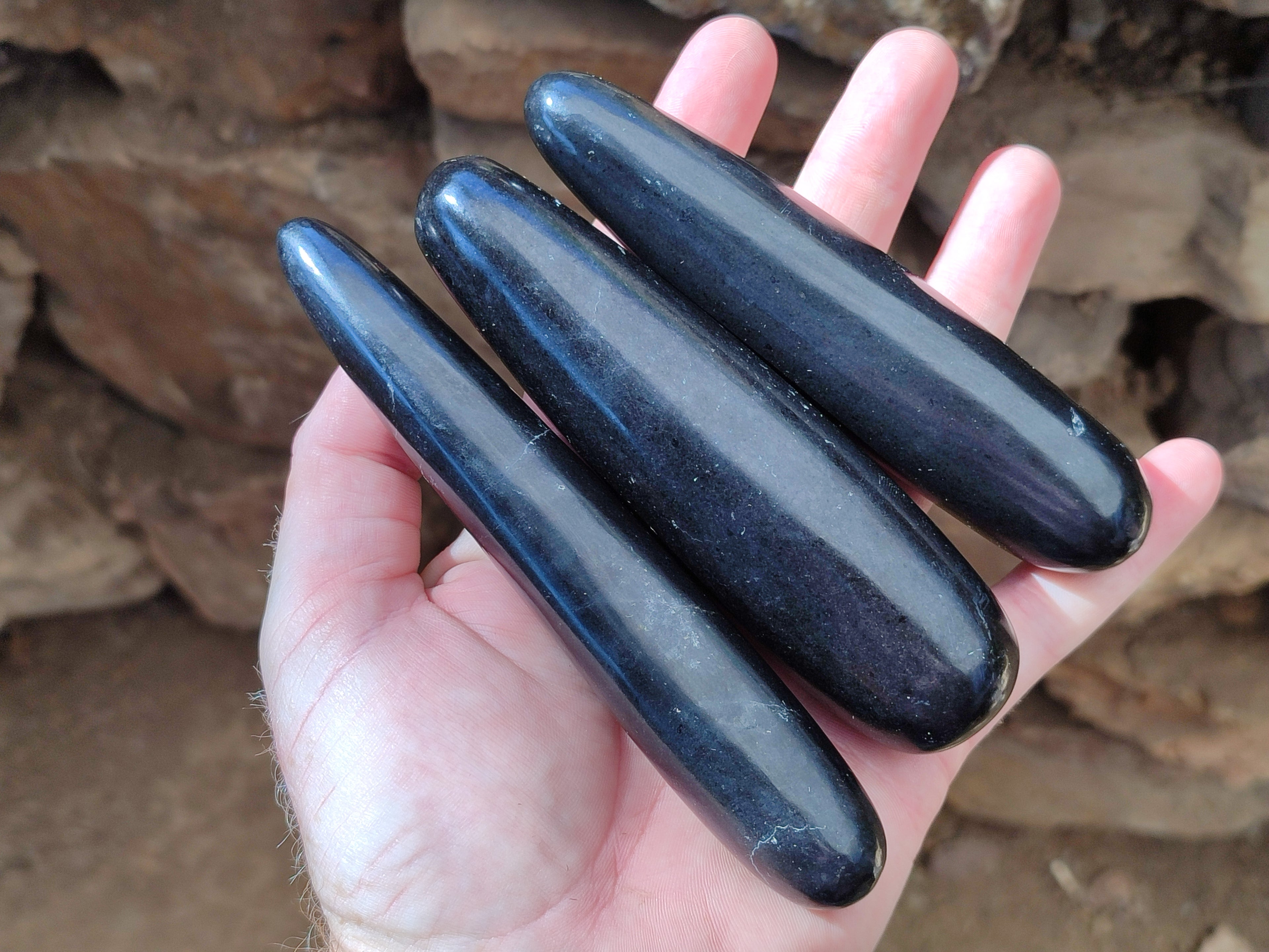 Polished Black Basalt Massage Wands x 6 From Madagascar - Toprock Gemstones and Minerals 