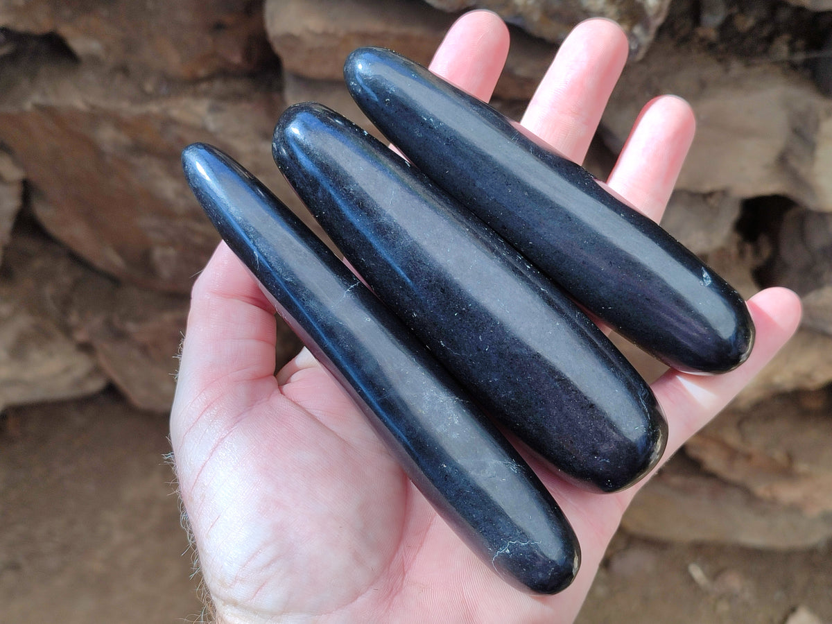 Polished Black Basalt Massage Wands x 6 From Madagascar - Toprock Gemstones and Minerals 