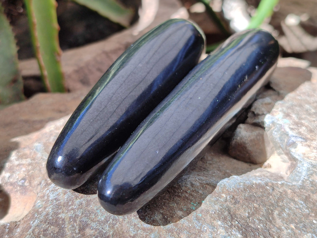 Polished Black Basalt Massage Wands x 6 From Madagascar - Toprock Gemstones and Minerals 