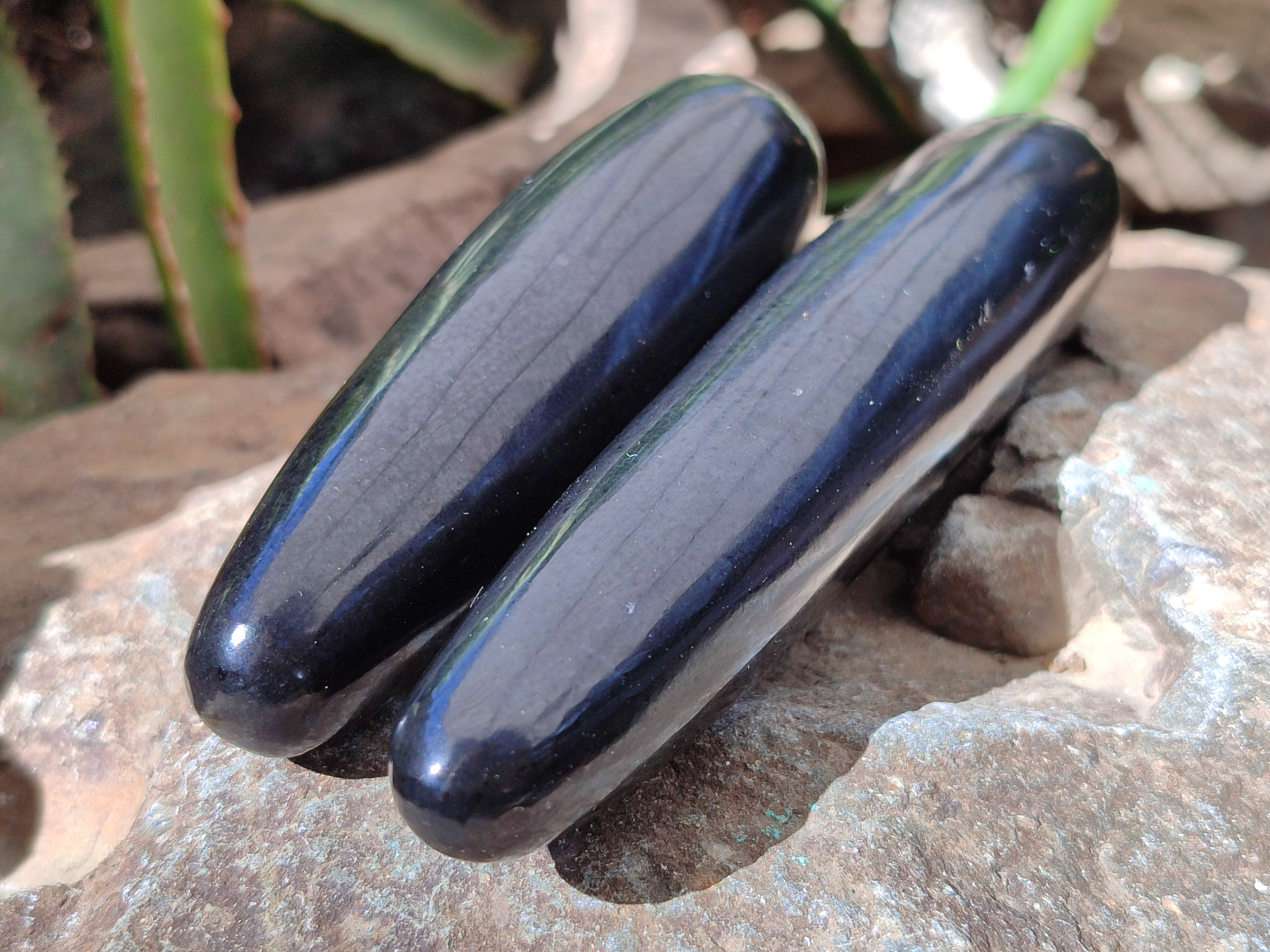 Polished Black Basalt Massage Wands x 6 From Madagascar - Toprock Gemstones and Minerals 