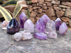 Polished Smokey Window Amethyst Quartz Crystals x 12 From Akansobe, Madagascar - Toprock Gemstones and Minerals 