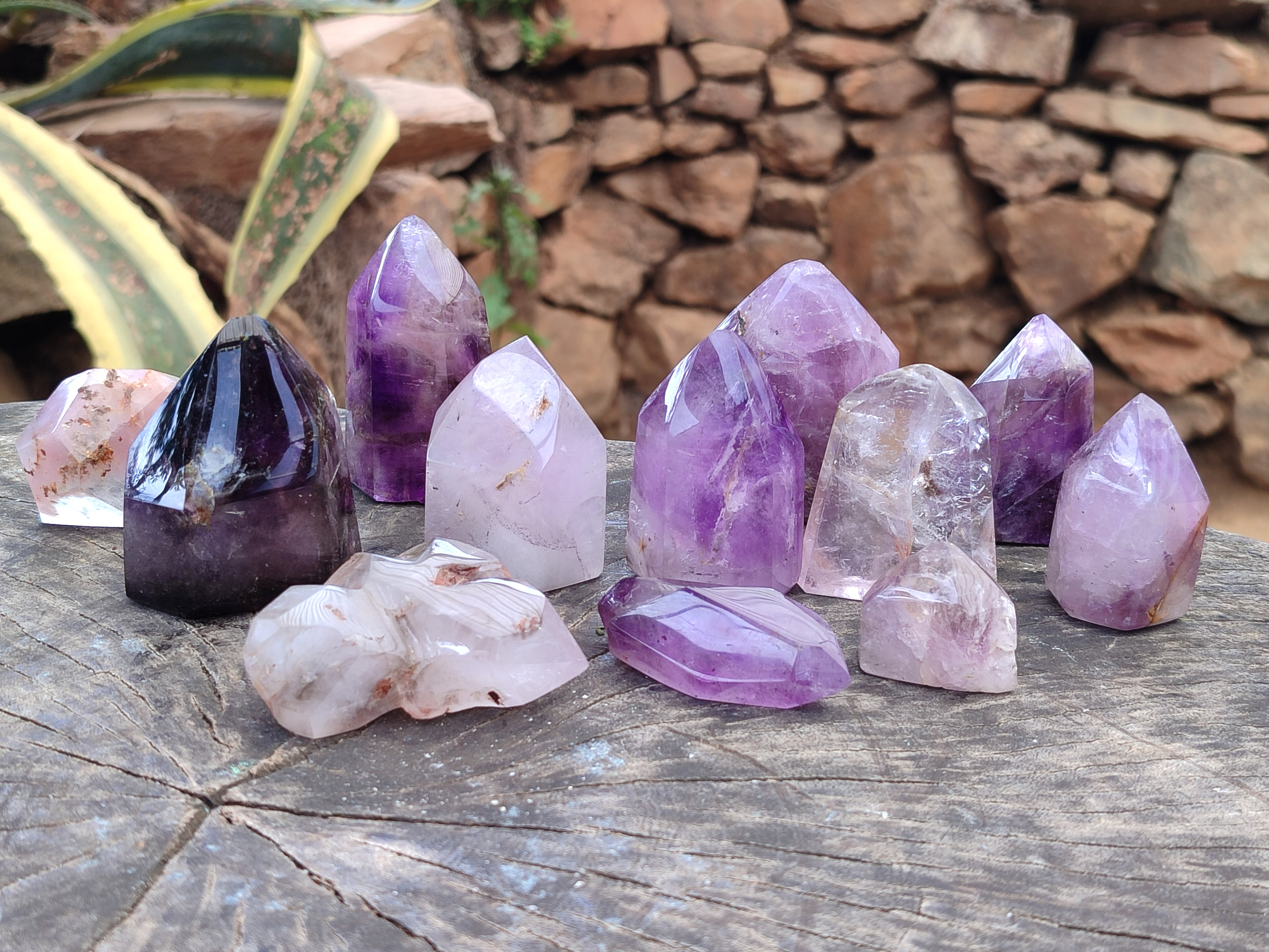 Polished Smokey Window Amethyst Quartz Crystals x 12 From Akansobe, Madagascar - Toprock Gemstones and Minerals 