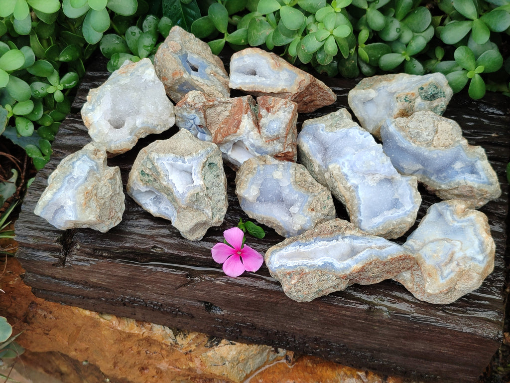 Natural Blue Lace Agate Geode Specimens x 12 From Nsanje, Malawi - Toprock Gemstones and Minerals 