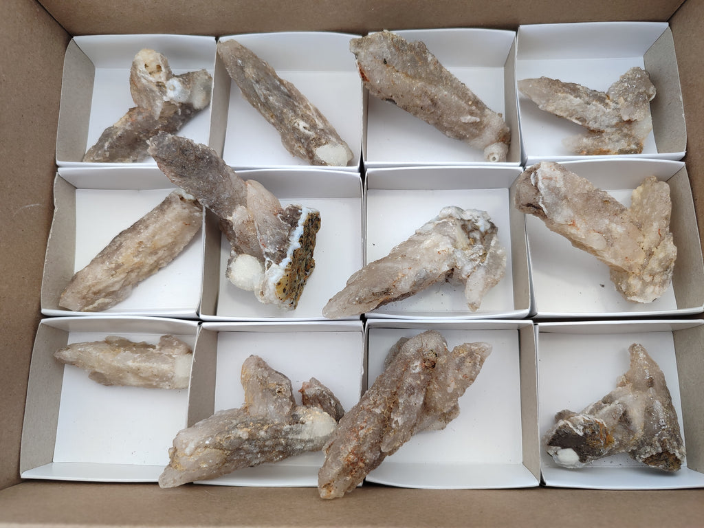 Natural Drusy Quartz Coated Calcite Pseudomorph Specimens x 12 From Alberts Mountain, Lesotho - Toprock Gemstones and Minerals 