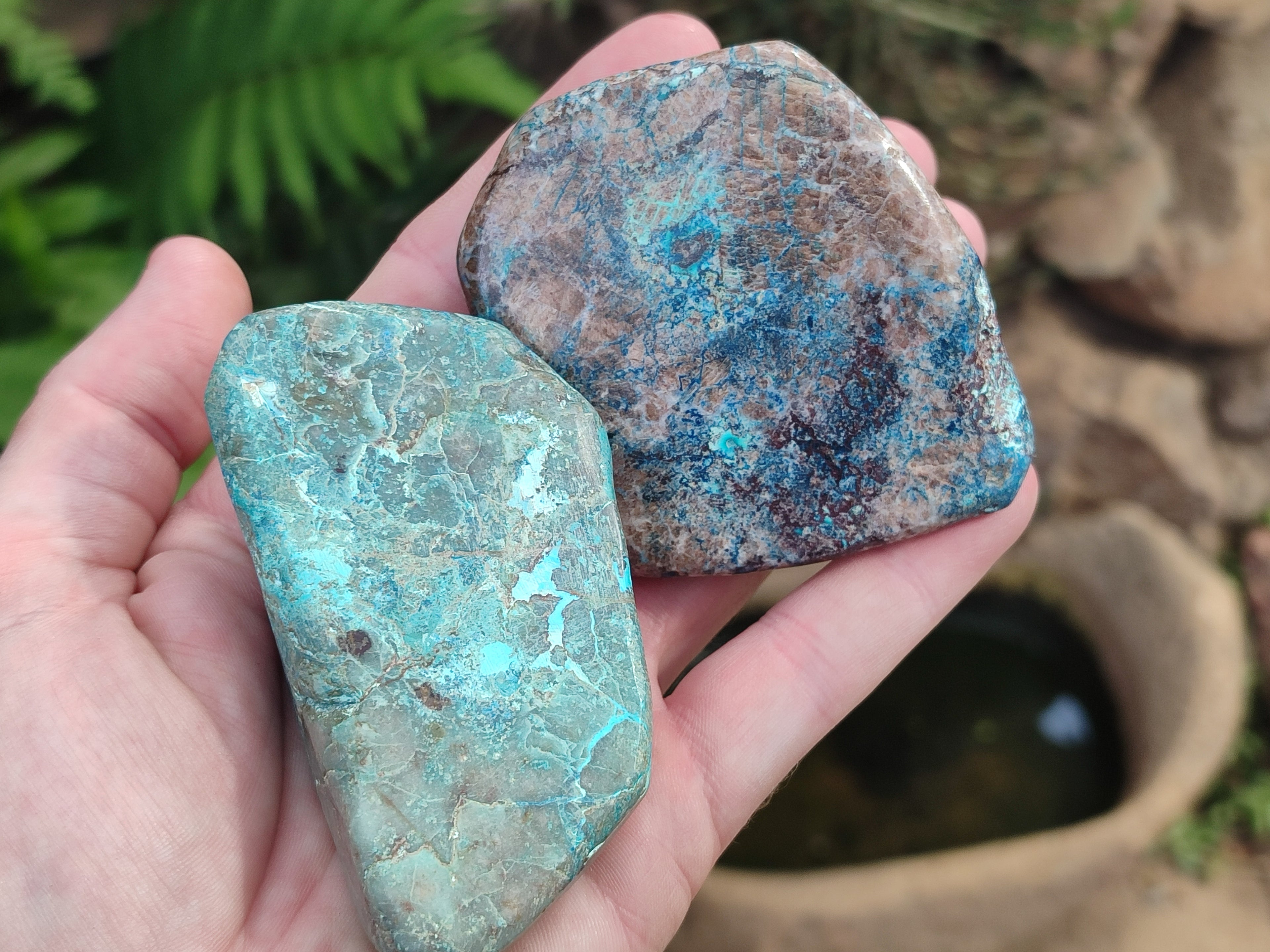 Polished Shattuckite With Azurite & Chrysocolla Free Forms x 6 From Congo - Toprock Gemstones and Minerals 