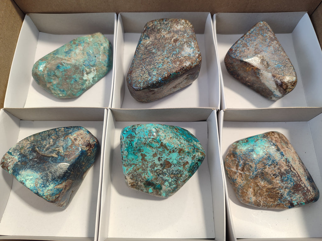 Polished Shattuckite With Azurite & Chrysocolla Free Forms x 6 From Congo - Toprock Gemstones and Minerals 