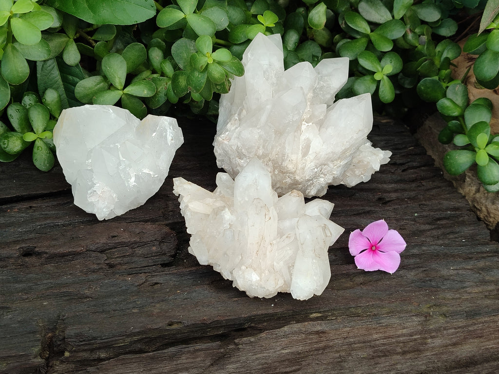 Natural Quartz Clusters x 3 From Madagascar - Toprock Gemstones and Minerals 