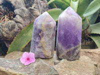 Polished Chevron Amethyst Points x 2 from Madagascar - Toprock Gemstones and Minerals 