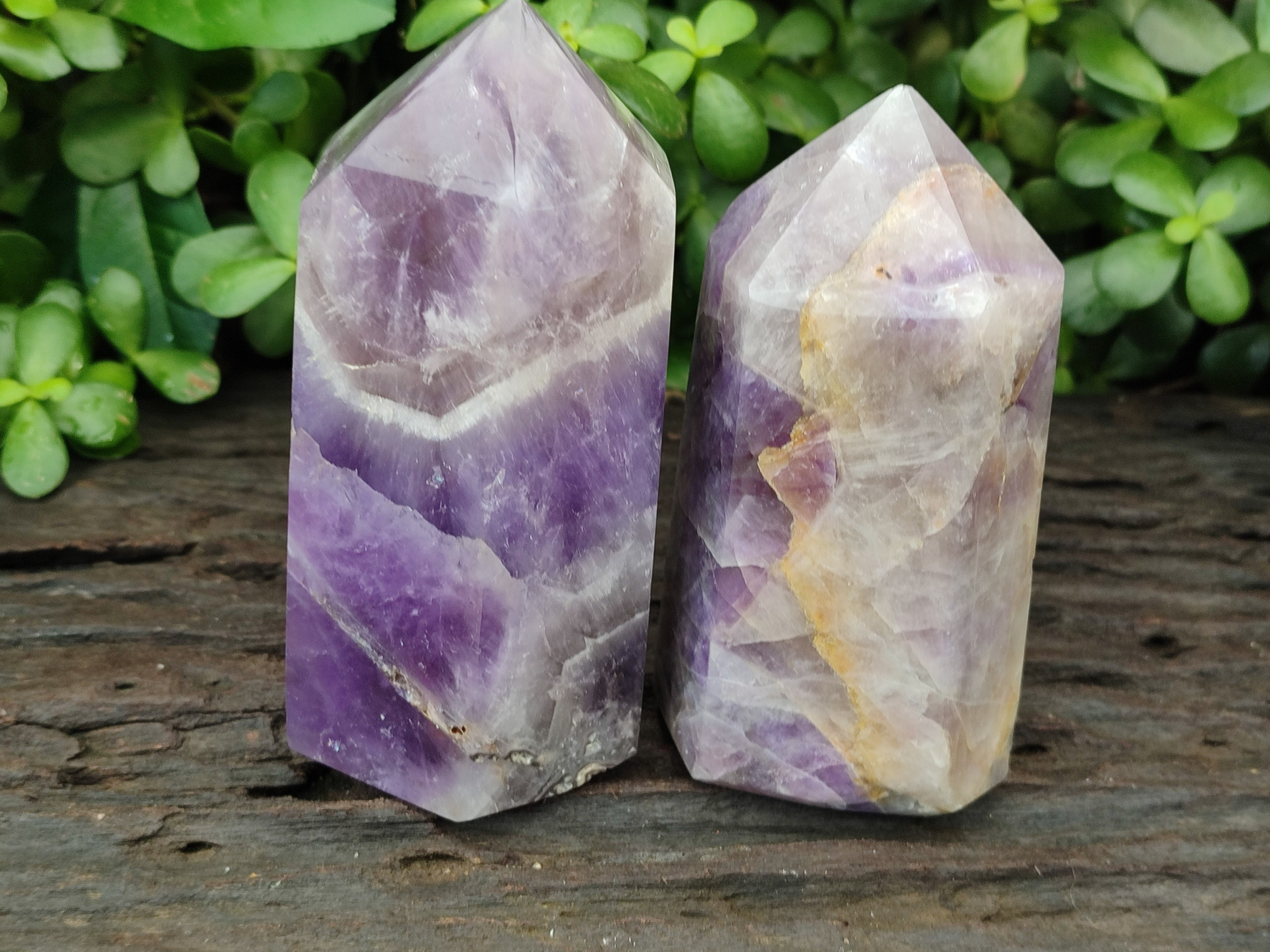 Polished Chevron Amethyst Points x 2 from Madagascar - Toprock Gemstones and Minerals 