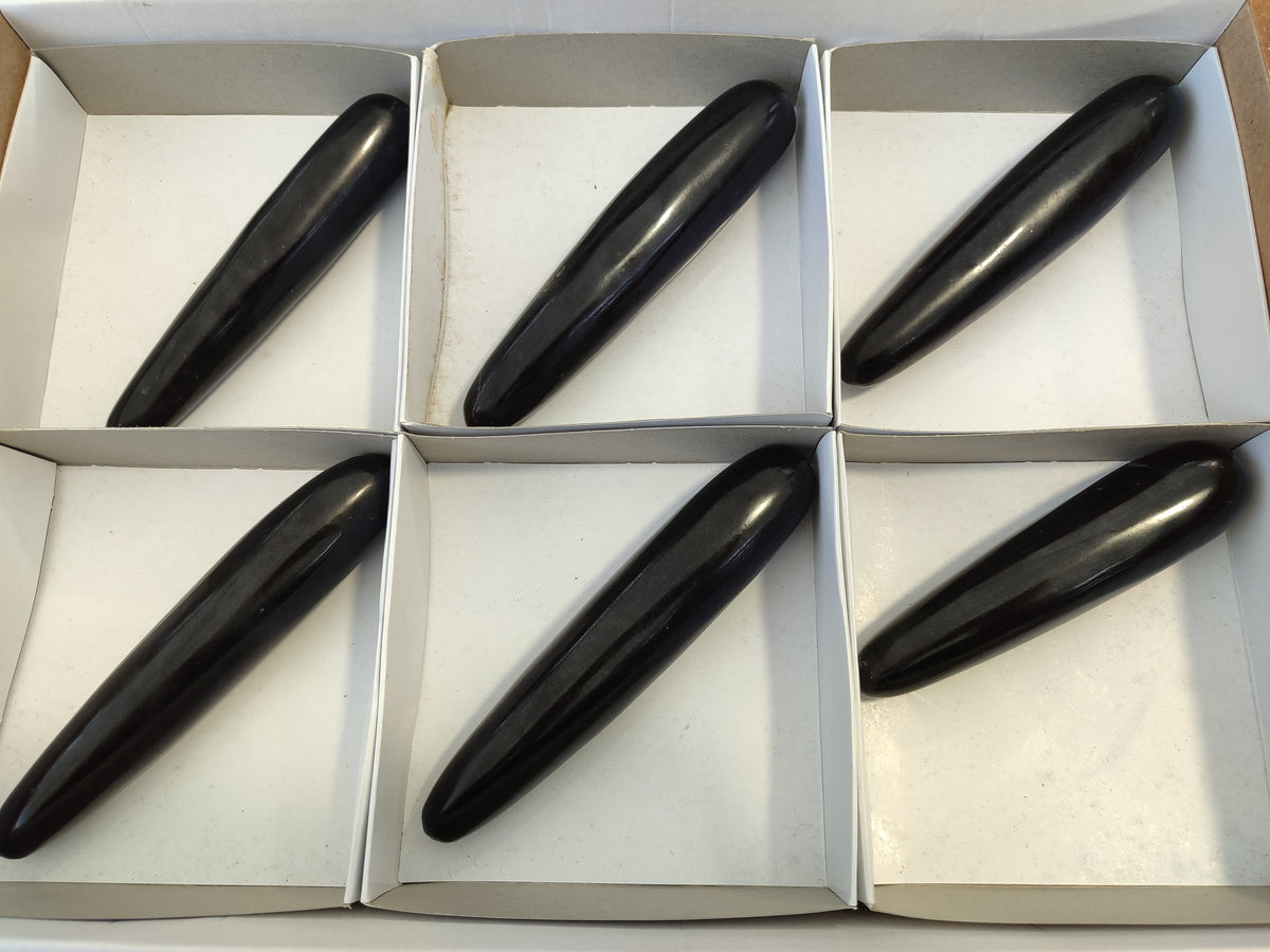 Polished Black Basalt Massage Wands x 6 From Antsirabe, Madagascar - Toprock Gemstones and Minerals 