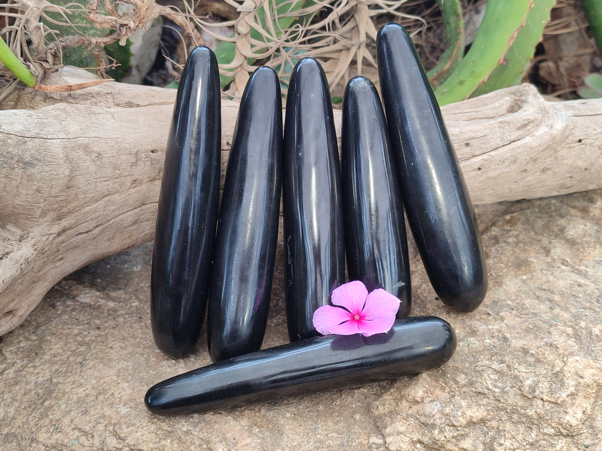 Polished Black Basalt Massage Wands x 6 From Antsirabe, Madagascar - Toprock Gemstones and Minerals 